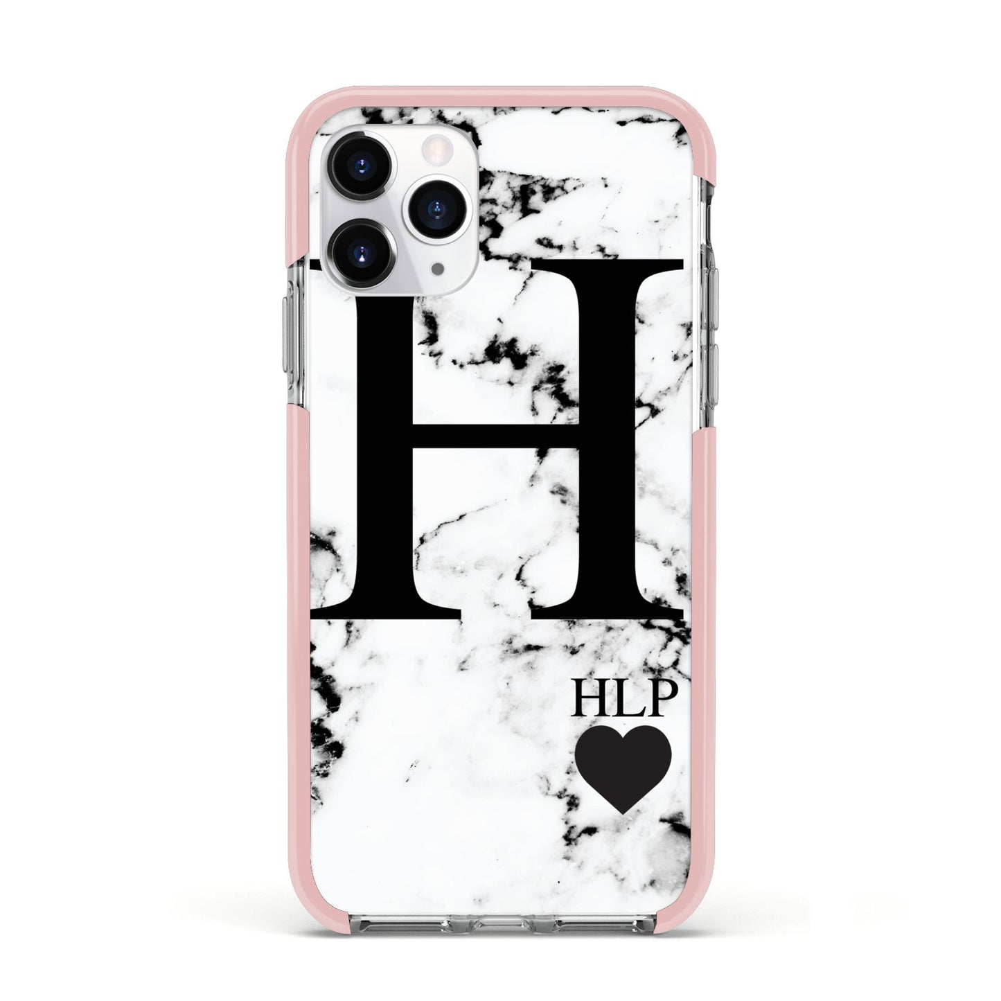 Marble Love Heart Personalised Apple iPhone 11 Pro in Silver with Pink Impact Case