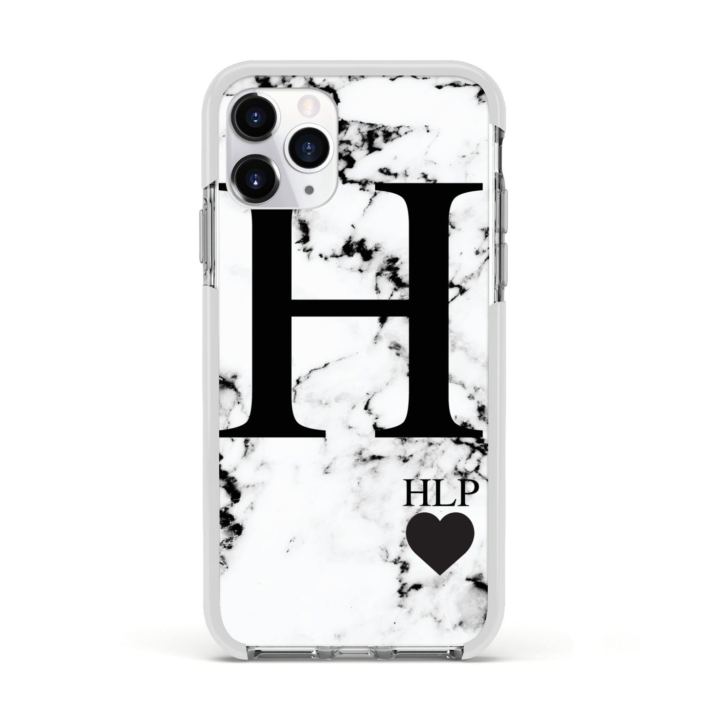 Marble Love Heart Personalised Apple iPhone 11 Pro in Silver with White Impact Case