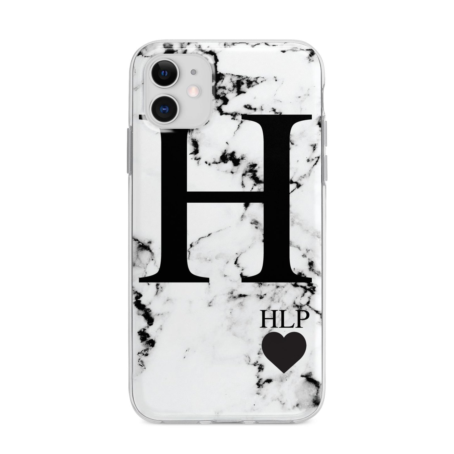 Marble Love Heart Personalised Apple iPhone 11 in White with Bumper Case