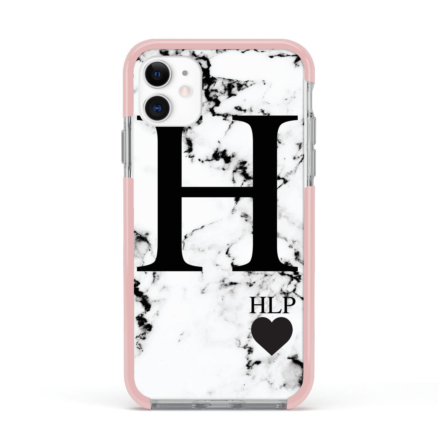 Marble Love Heart Personalised Apple iPhone 11 in White with Pink Impact Case