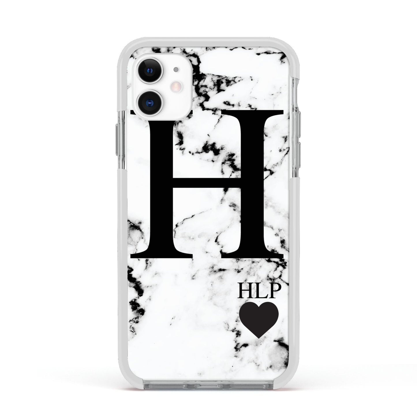 Marble Love Heart Personalised Apple iPhone 11 in White with White Impact Case