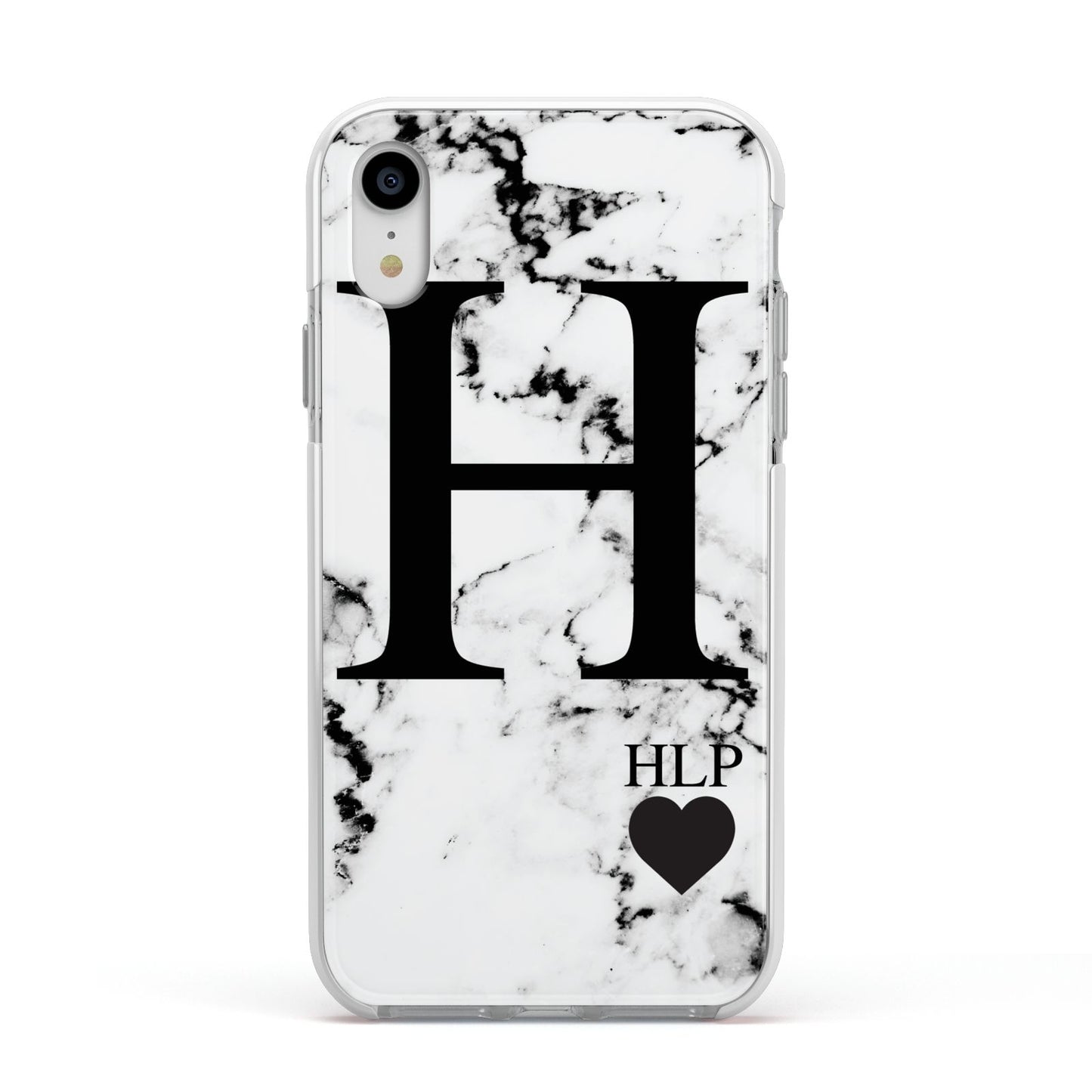 Marble Love Heart Personalised Apple iPhone XR Impact Case White Edge on Silver Phone
