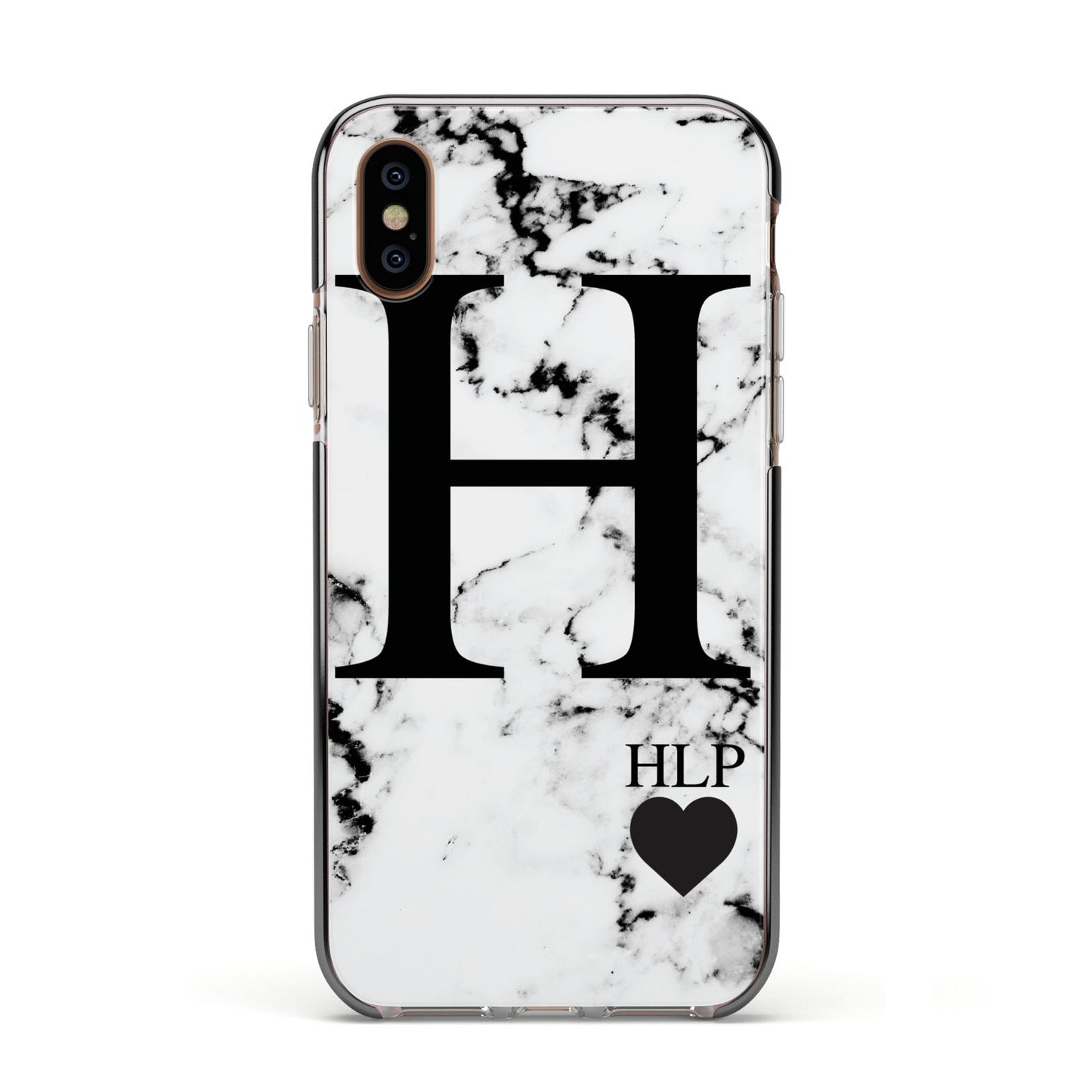 Marble Love Heart Personalised Apple iPhone Xs Impact Case Black Edge on Gold Phone