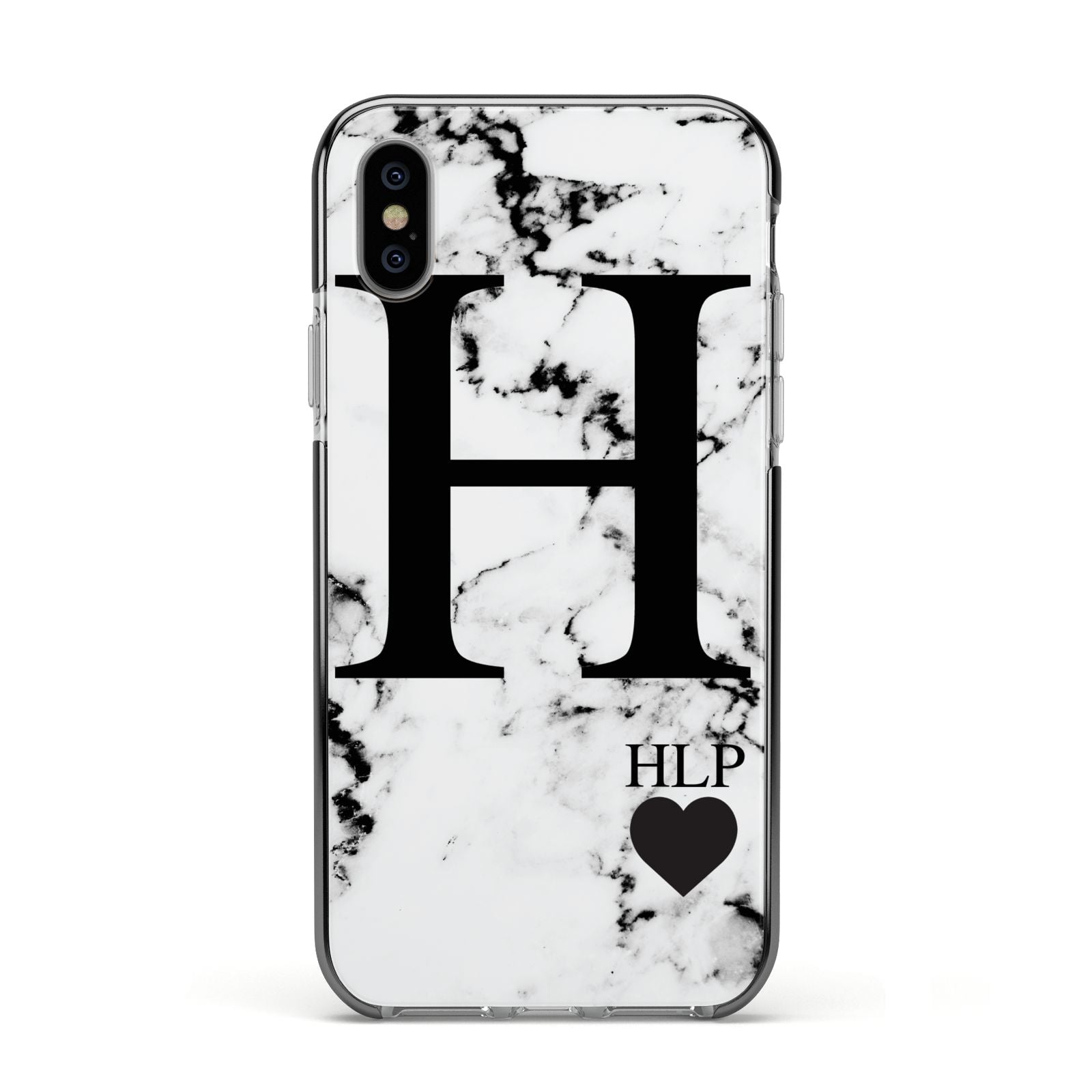 Marble Love Heart Personalised Apple iPhone Xs Impact Case Black Edge on Silver Phone