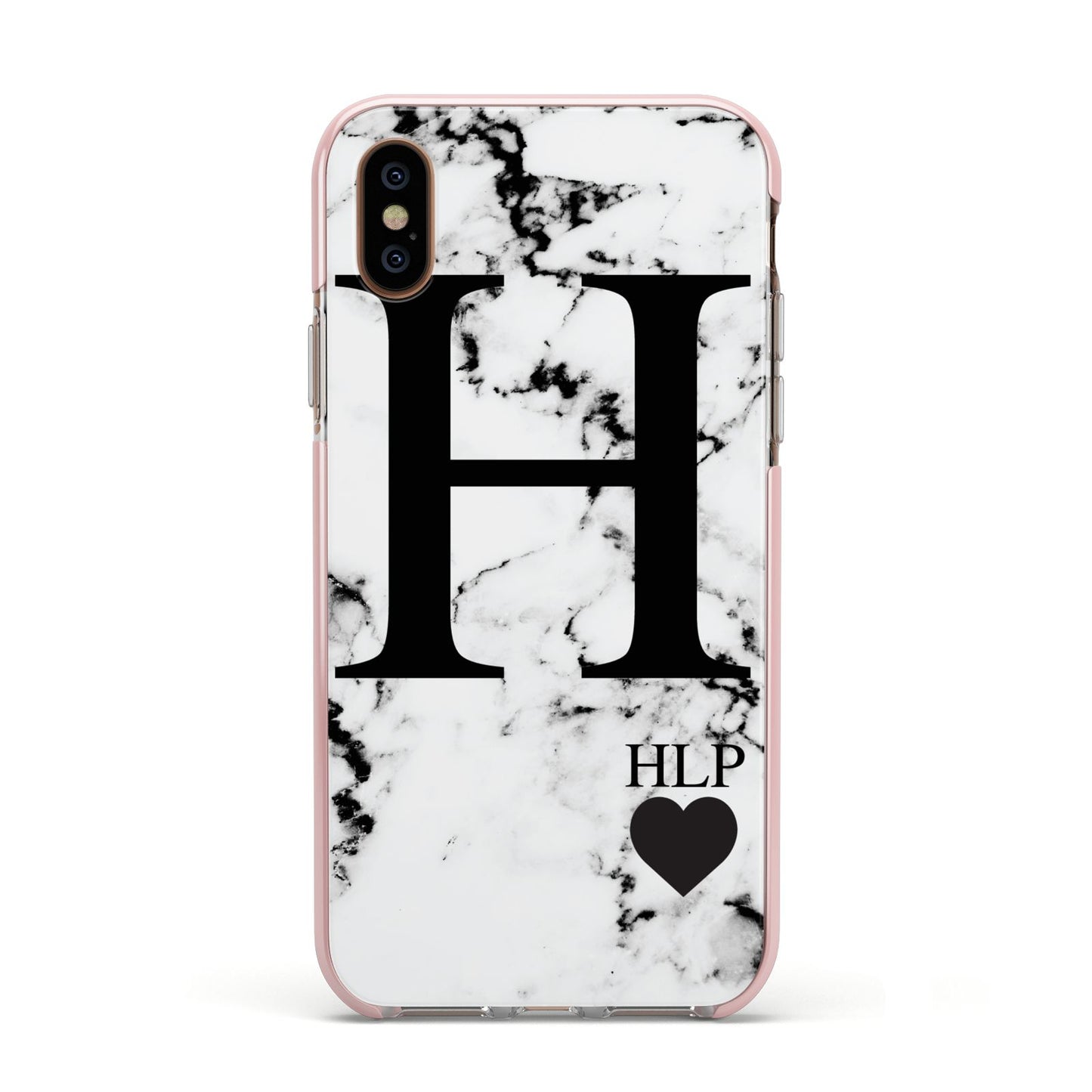 Marble Love Heart Personalised Apple iPhone Xs Impact Case Pink Edge on Gold Phone