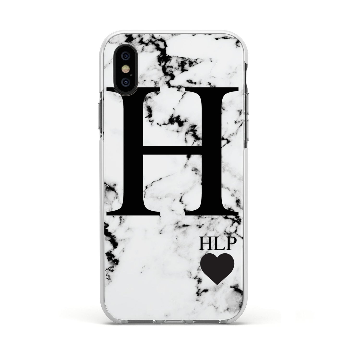 Marble Love Heart Personalised Apple iPhone Xs Impact Case White Edge on Black Phone