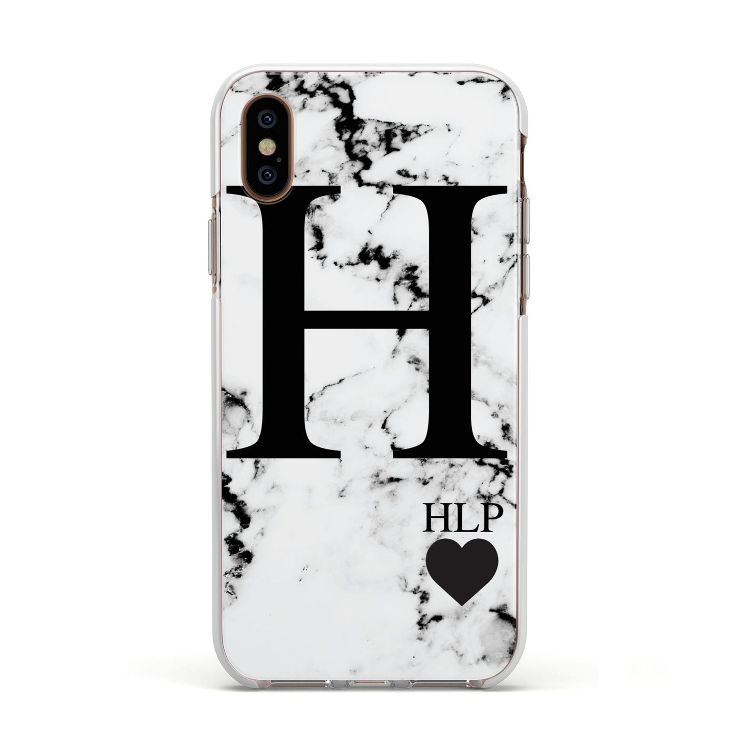 Marble Love Heart Personalised Apple iPhone Xs Impact Case White Edge on Gold Phone