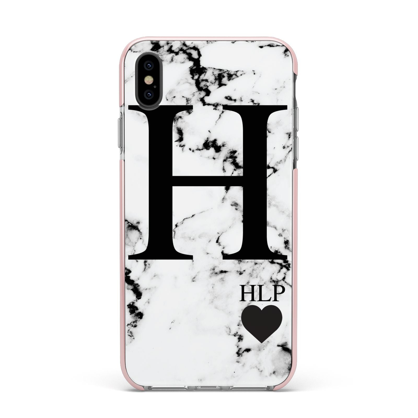 Marble Love Heart Personalised Apple iPhone Xs Max Impact Case Pink Edge on Black Phone