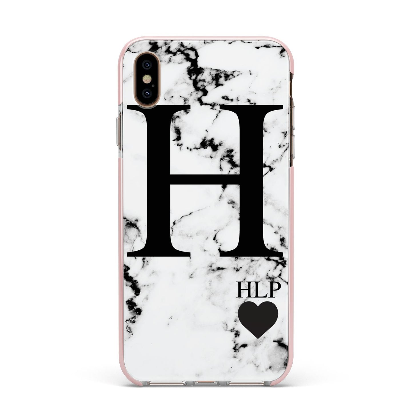 Marble Love Heart Personalised Apple iPhone Xs Max Impact Case Pink Edge on Gold Phone