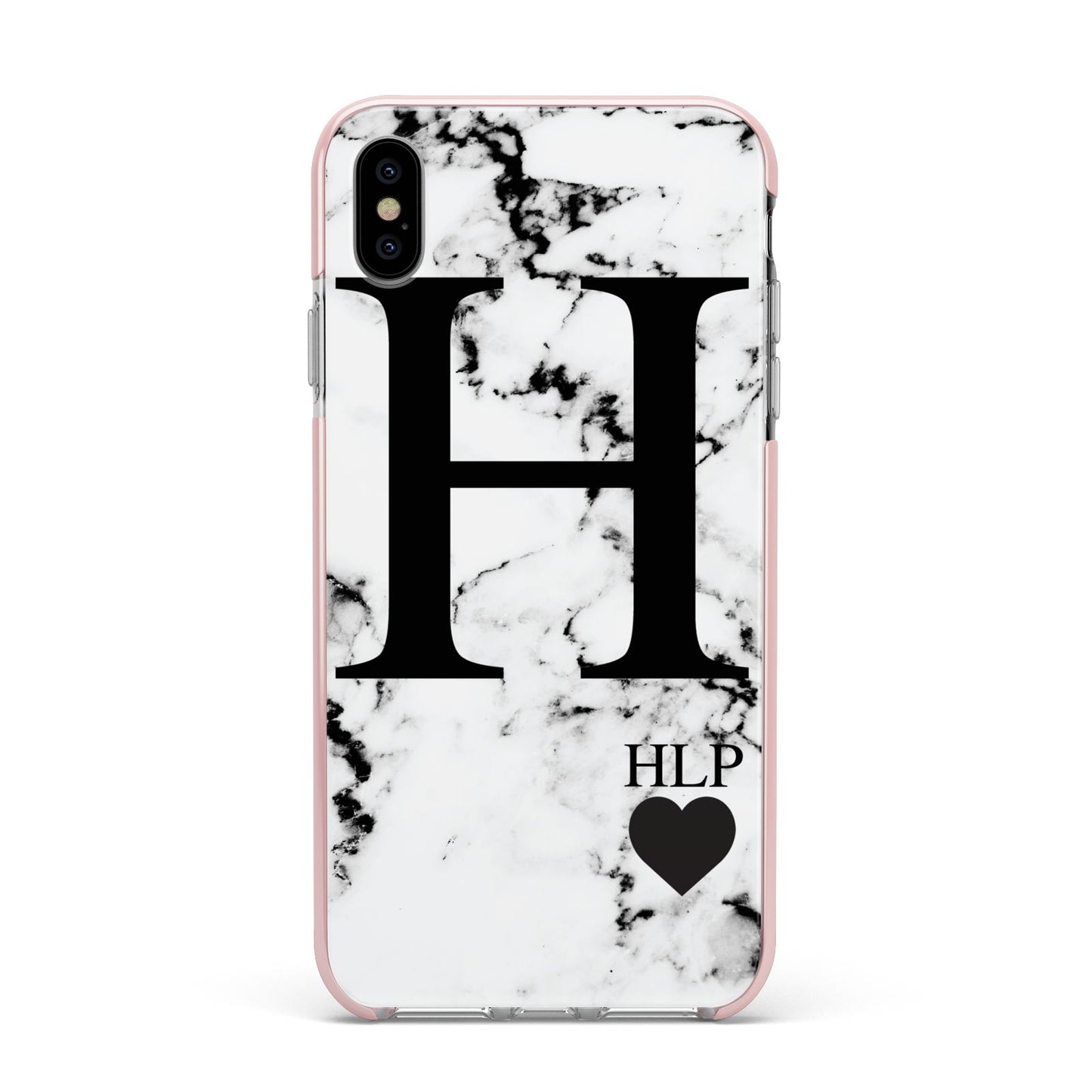 Marble Love Heart Personalised Apple iPhone Xs Max Impact Case Pink Edge on Silver Phone