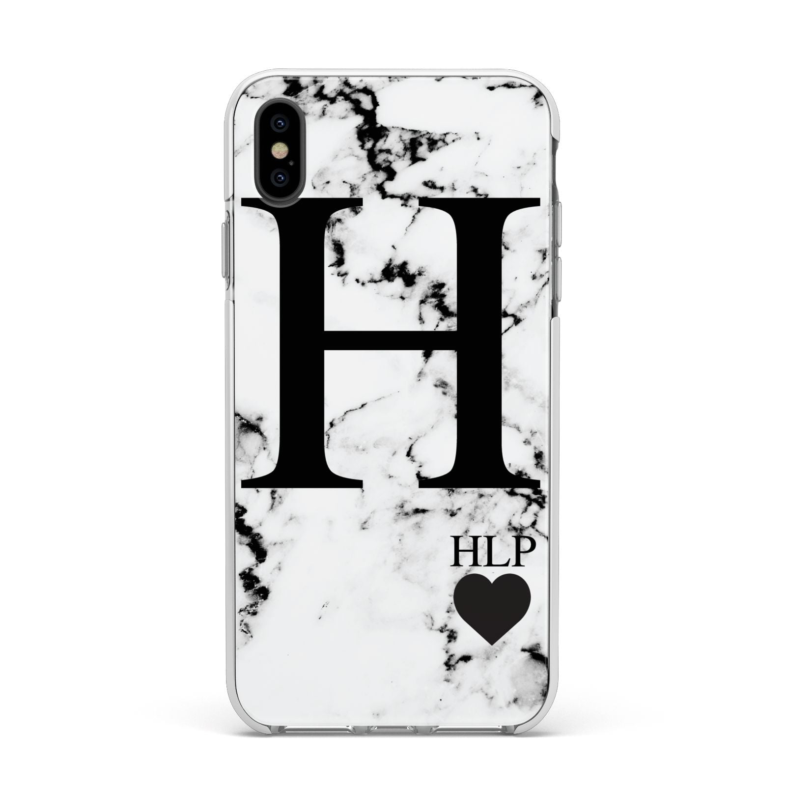 Marble Love Heart Personalised Apple iPhone Xs Max Impact Case White Edge on Black Phone