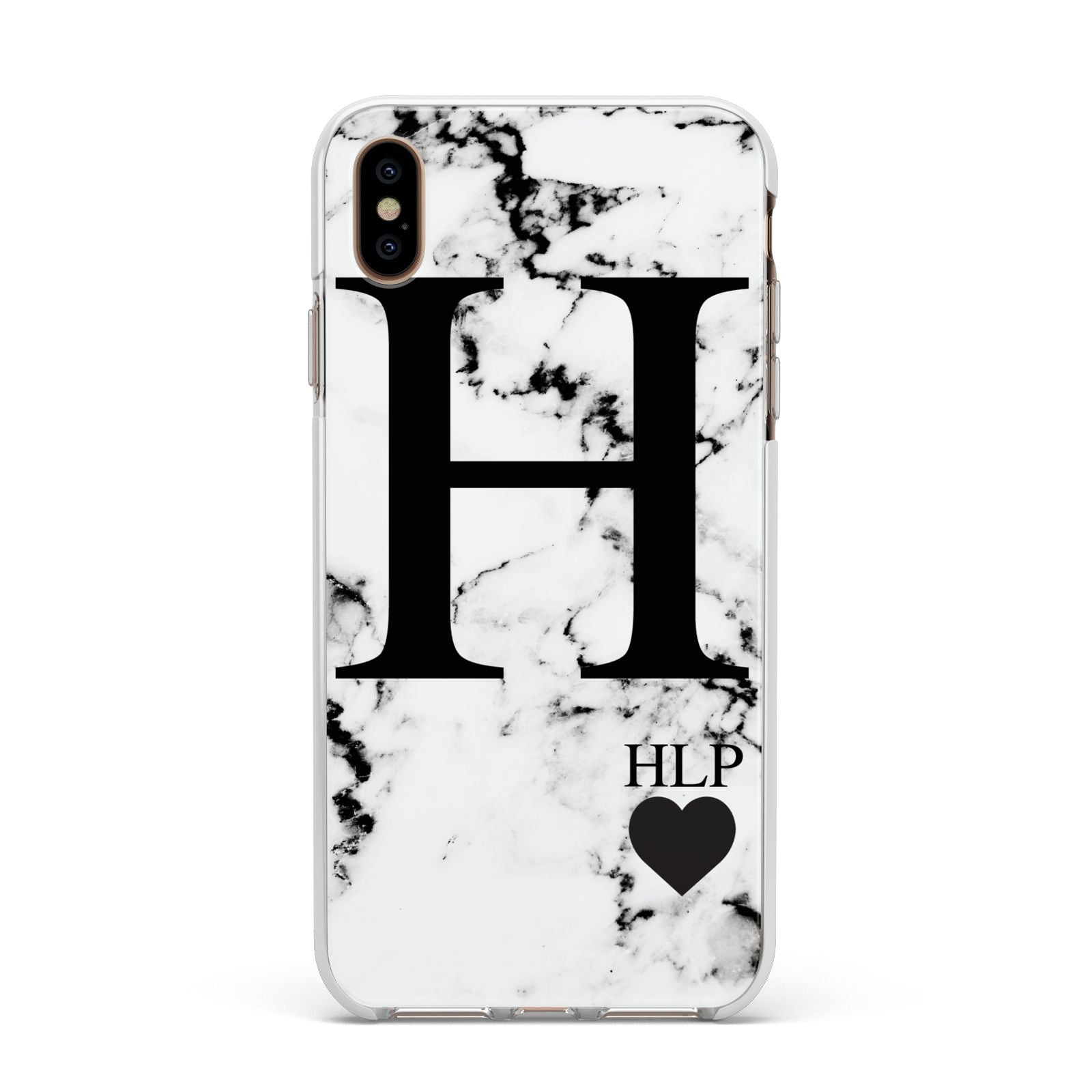 Marble Love Heart Personalised Apple iPhone Xs Max Impact Case White Edge on Gold Phone