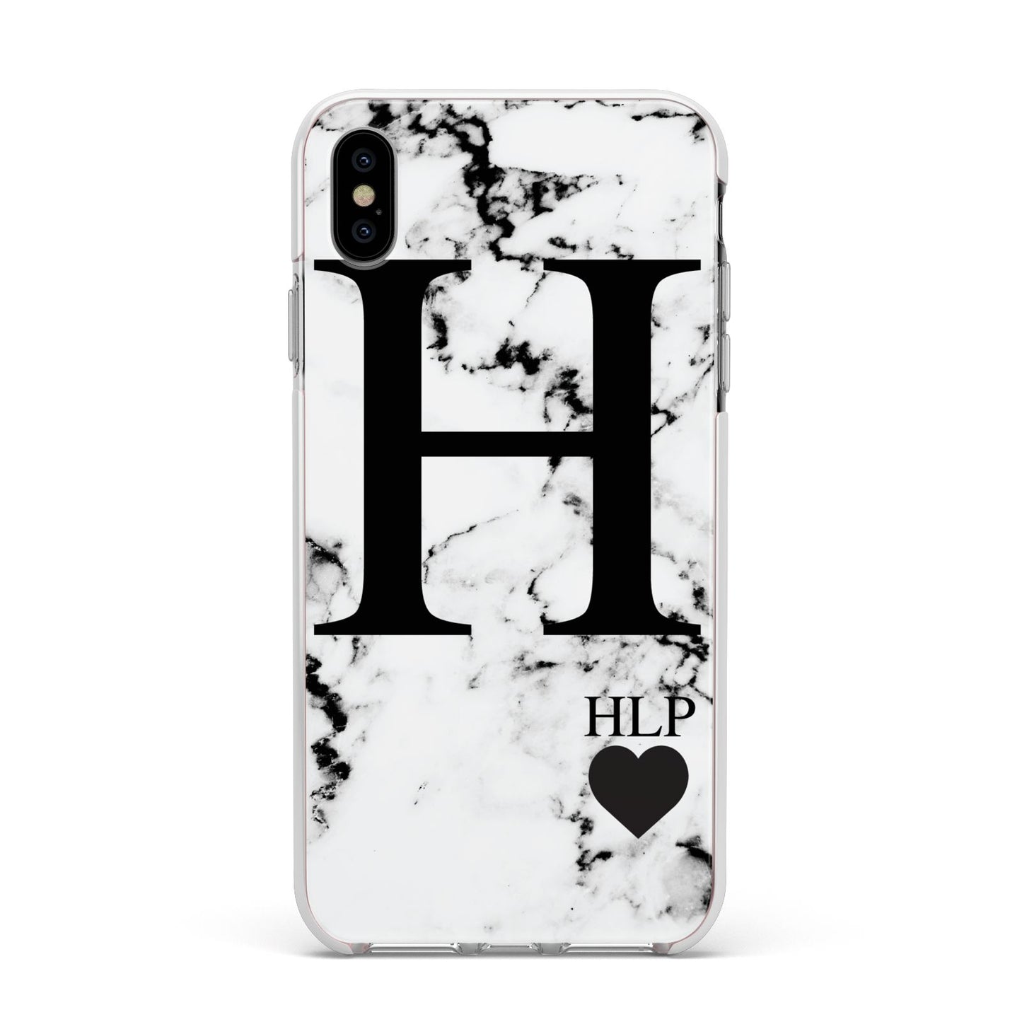 Marble Love Heart Personalised Apple iPhone Xs Max Impact Case White Edge on Silver Phone