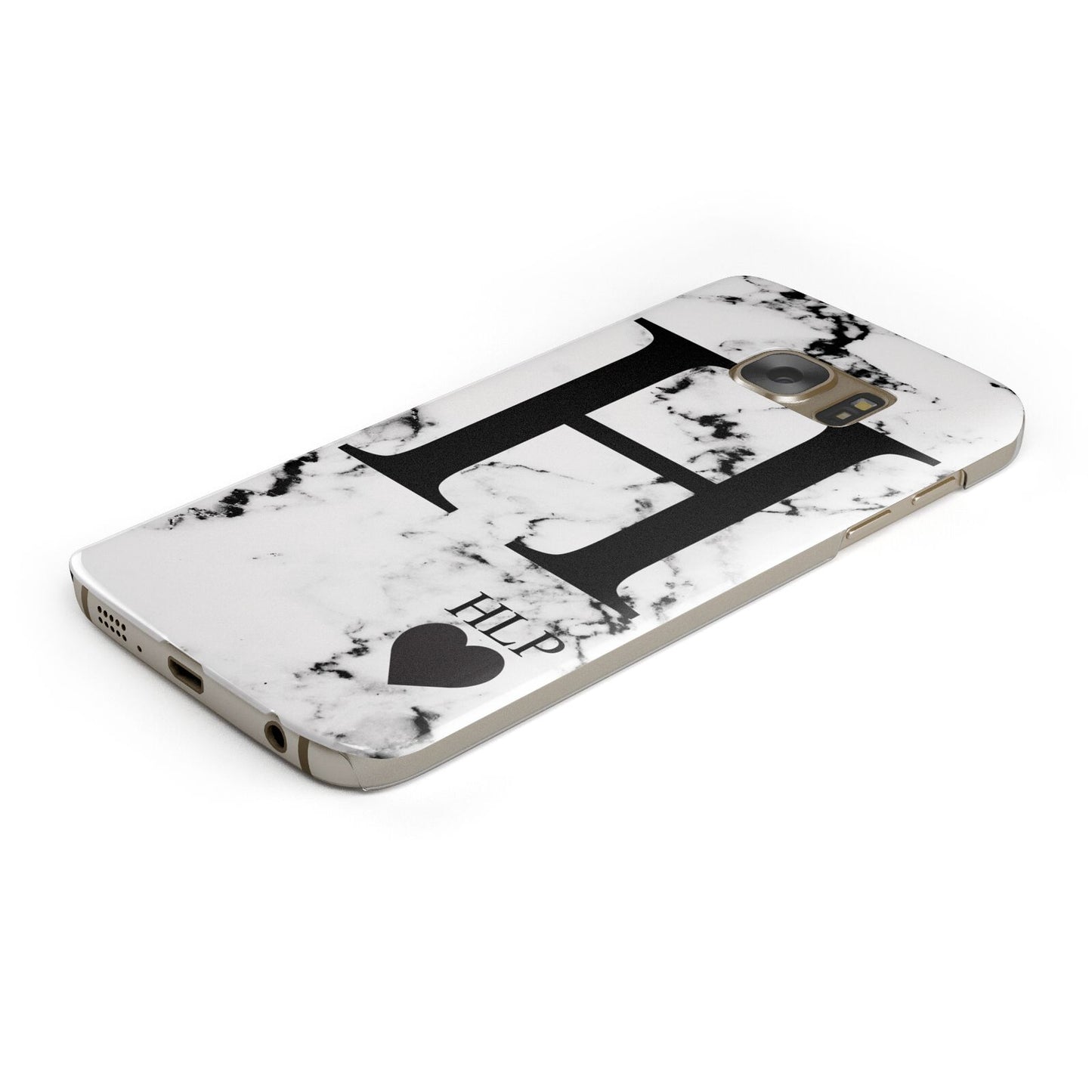 Marble Love Heart Personalised Protective Samsung Galaxy Case Angled Image
