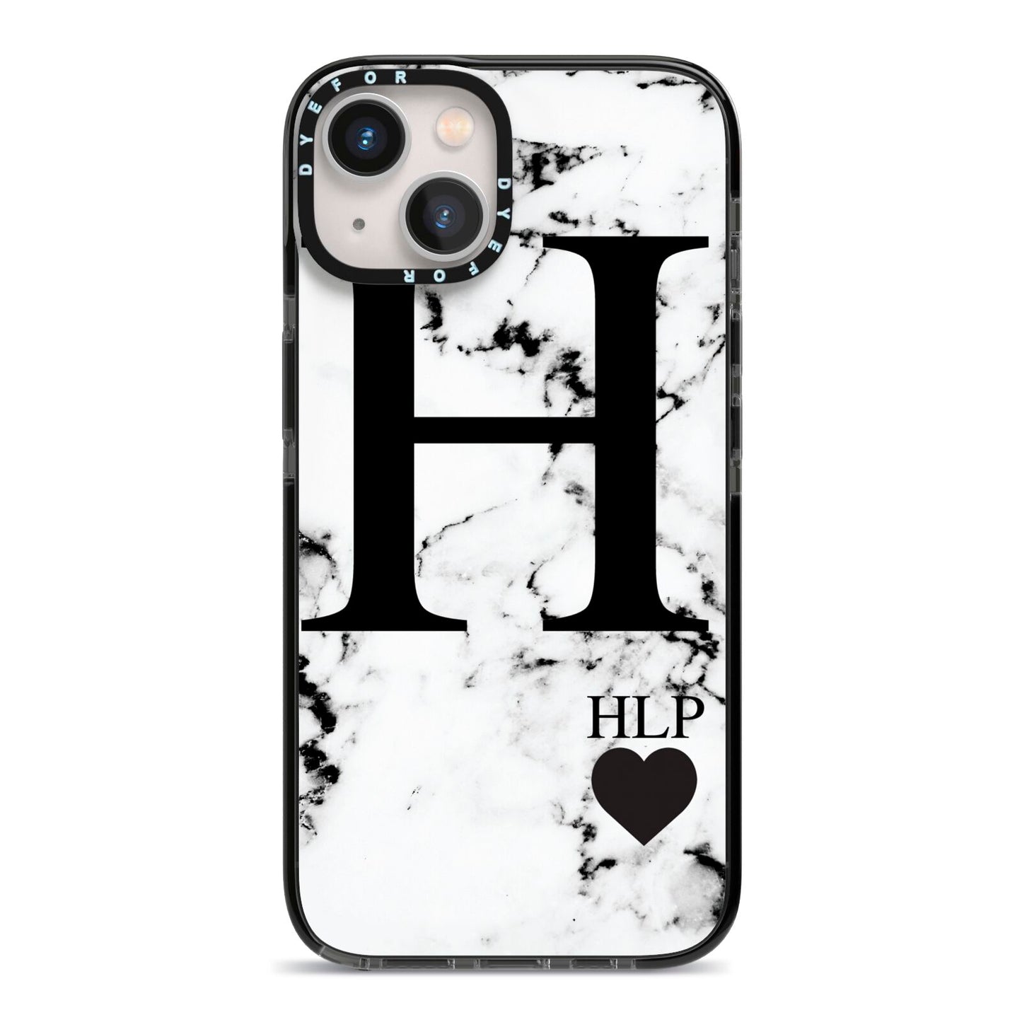 Marble Love Heart Personalised iPhone 13 Black Impact Case on Silver phone