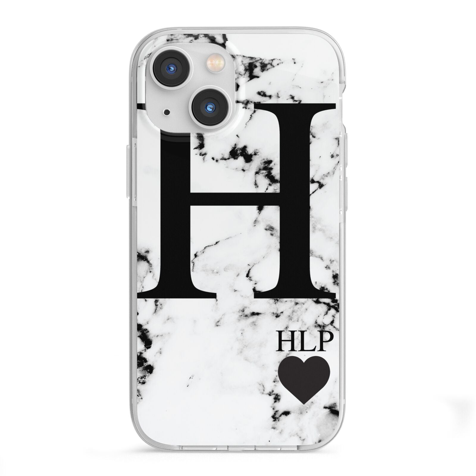 Marble Love Heart Personalised iPhone 13 Mini TPU Impact Case with White Edges