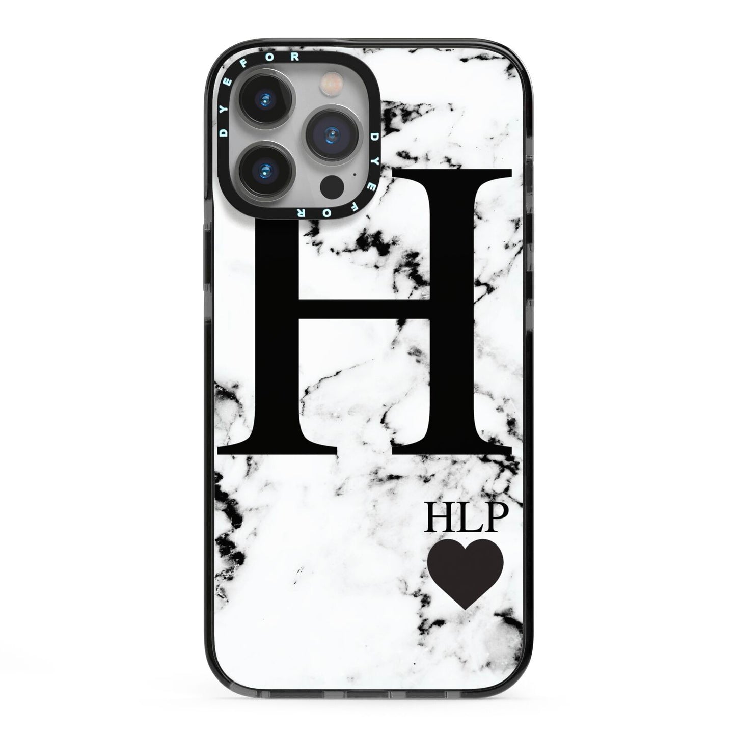 Marble Love Heart Personalised iPhone 13 Pro Max Black Impact Case on Silver phone