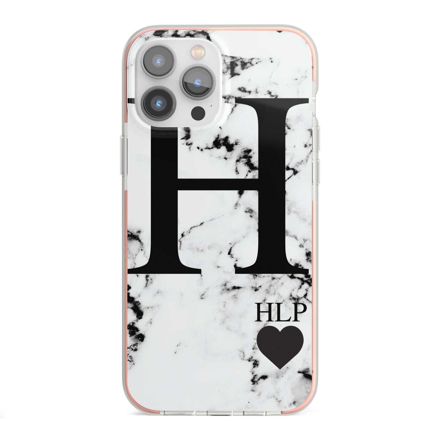 Marble Love Heart Personalised iPhone 13 Pro Max TPU Impact Case with Pink Edges