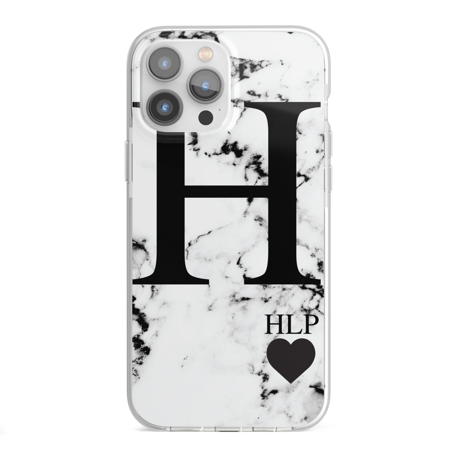 Marble Love Heart Personalised iPhone 13 Pro Max TPU Impact Case with White Edges