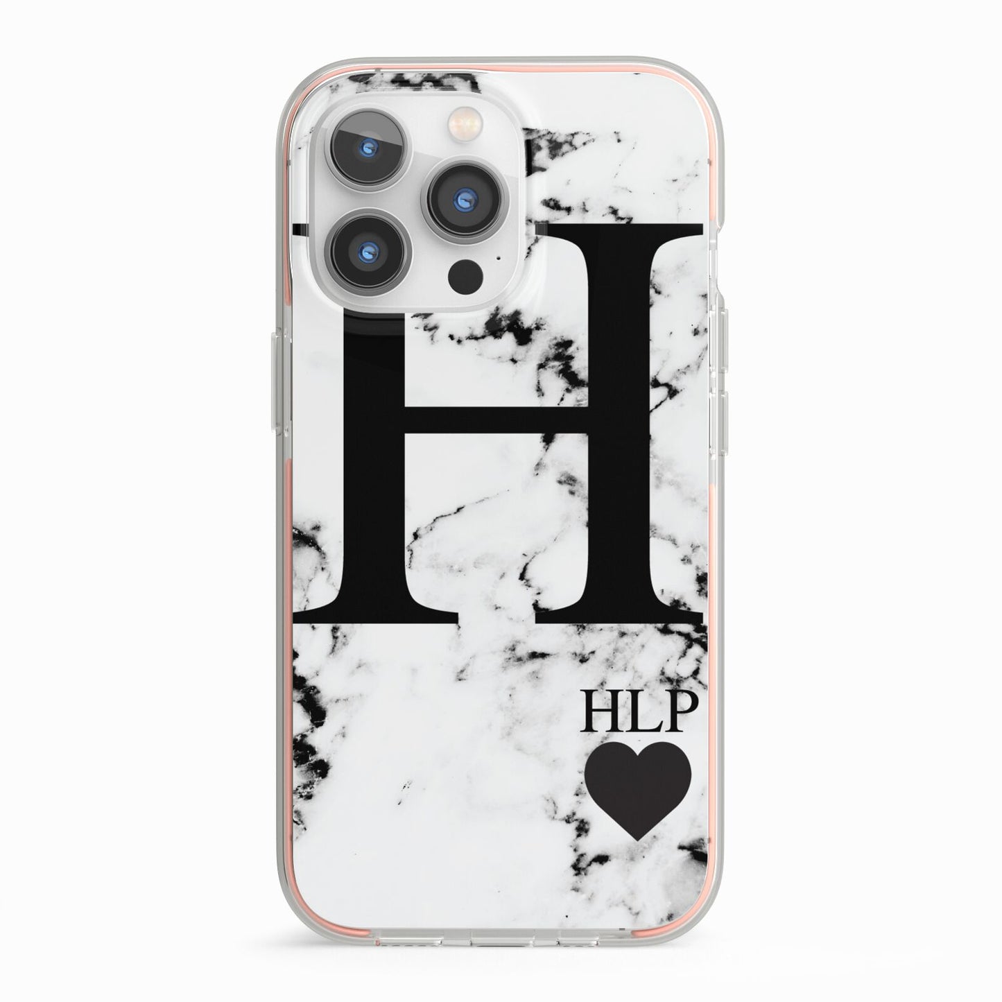 Marble Love Heart Personalised iPhone 13 Pro TPU Impact Case with Pink Edges