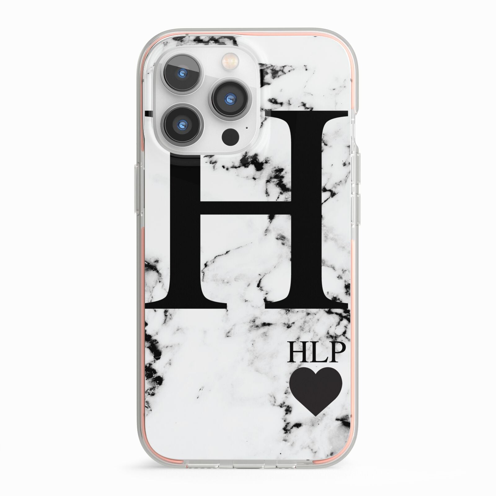 Marble Love Heart Personalised iPhone 13 Pro TPU Impact Case with Pink Edges