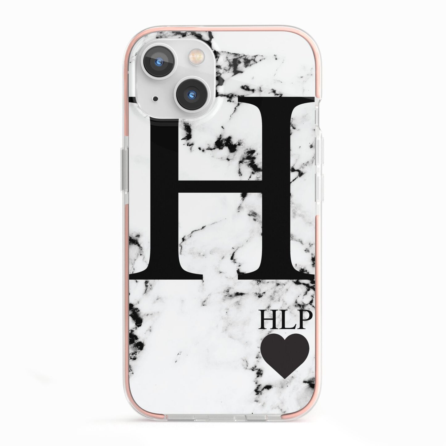 Marble Love Heart Personalised iPhone 13 TPU Impact Case with Pink Edges