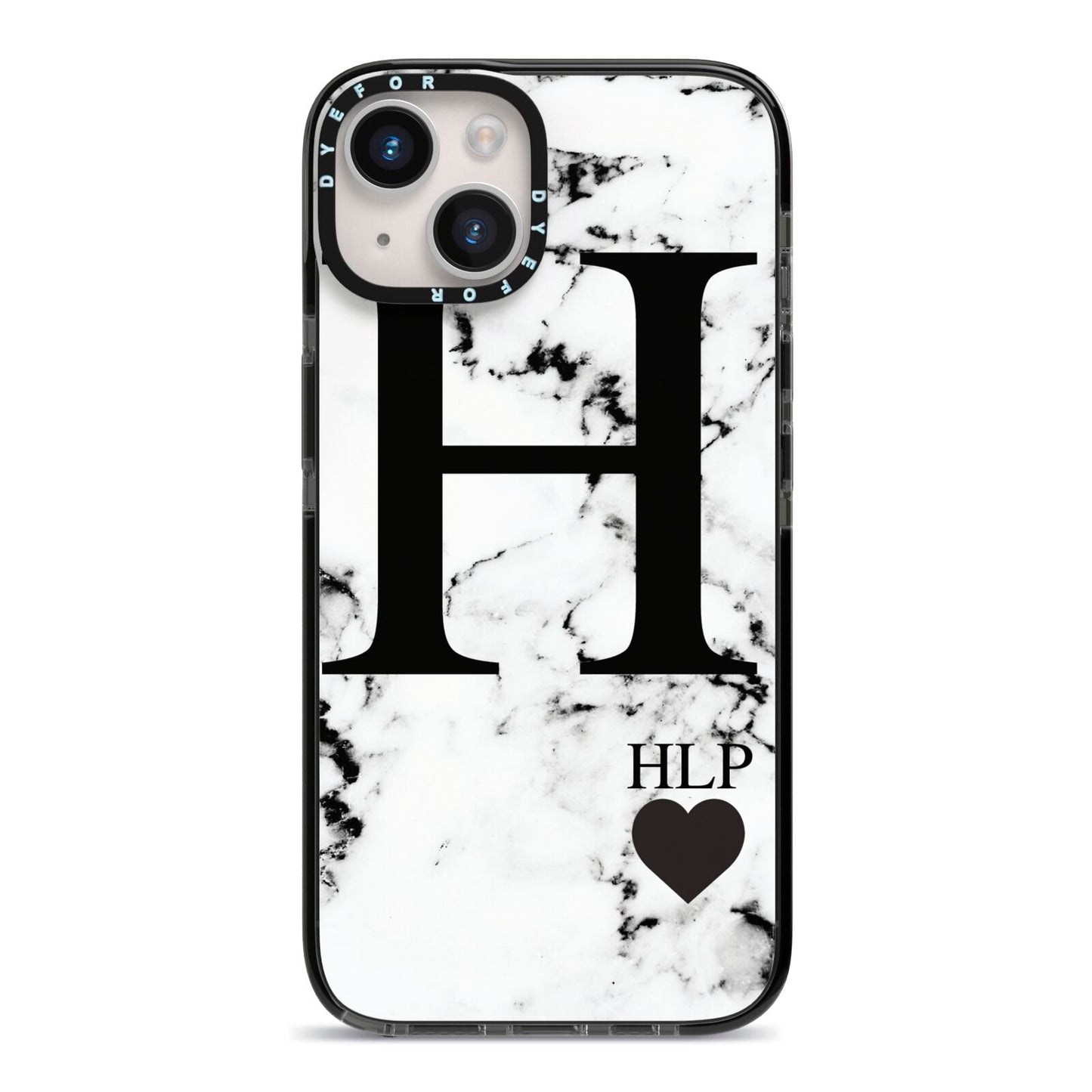 Marble Love Heart Personalised iPhone 14 Black Impact Case on Silver phone