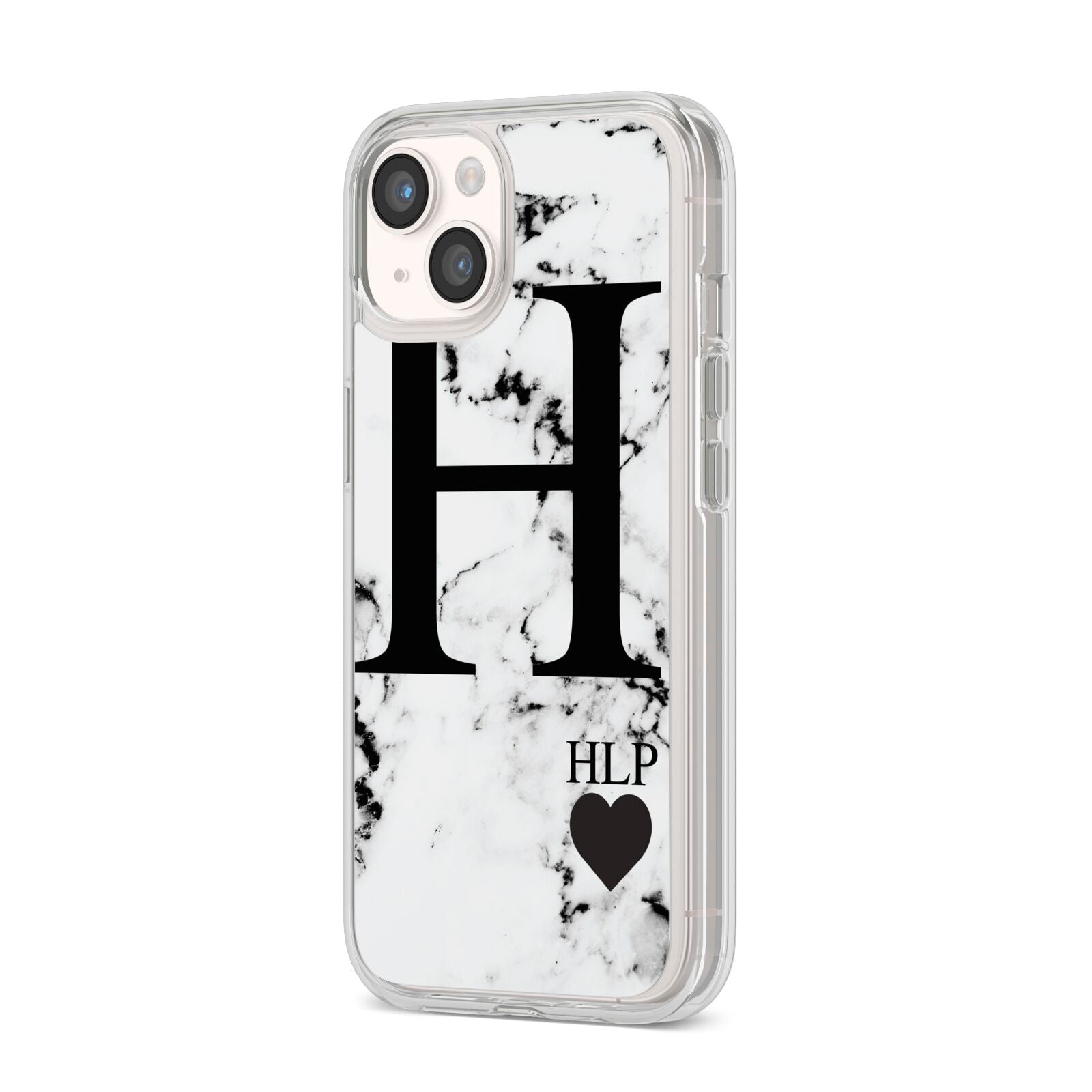 Marble Love Heart Personalised iPhone 14 Clear Tough Case Starlight Angled Image