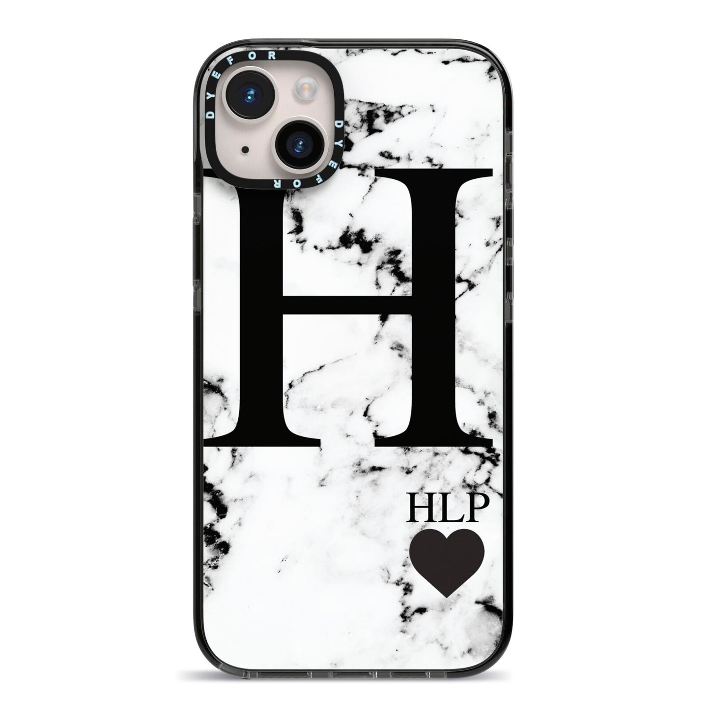 Marble Love Heart Personalised iPhone 14 Plus Black Impact Case on Silver phone