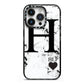 Marble Love Heart Personalised iPhone 14 Pro Black Impact Case on Silver phone