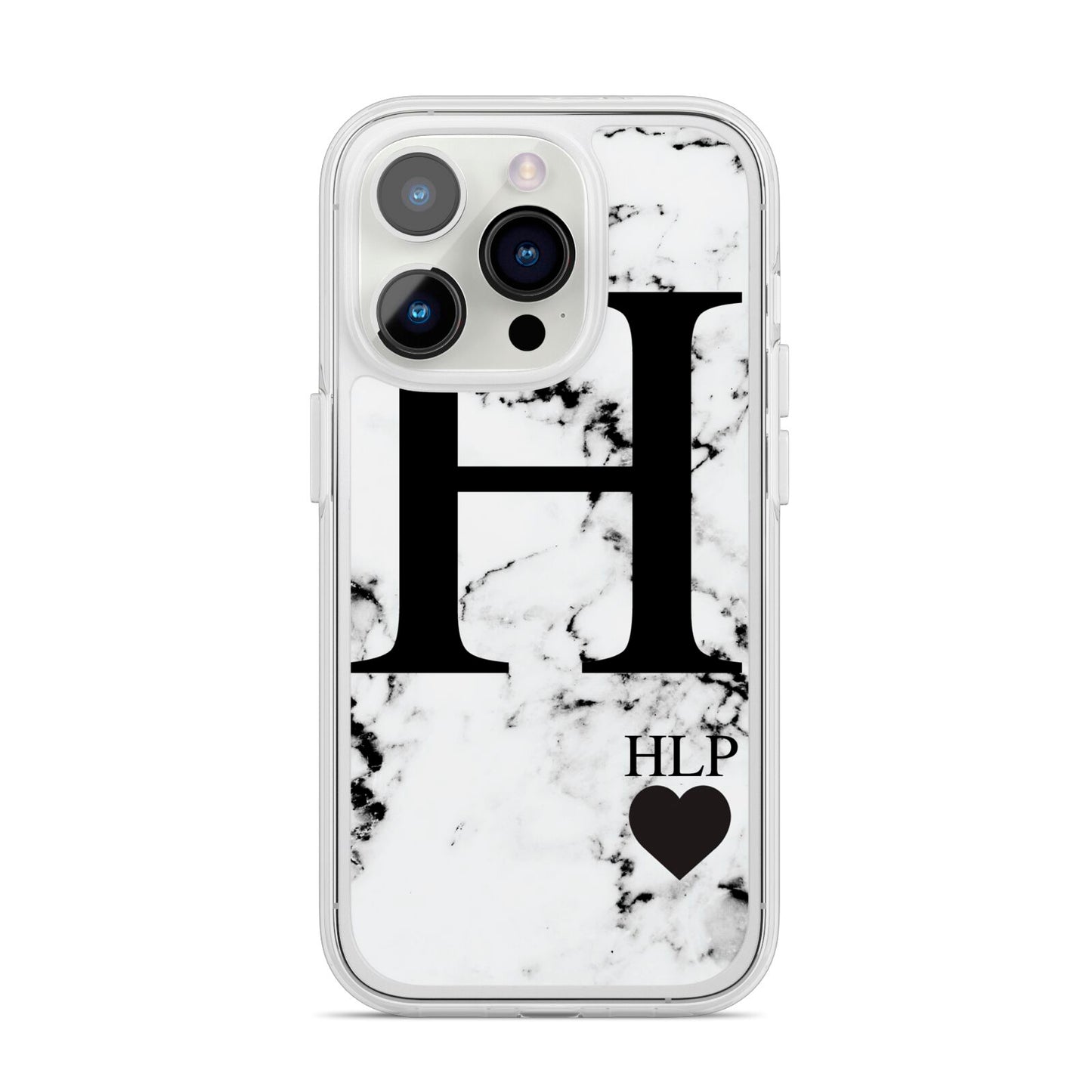 Marble Love Heart Personalised iPhone 14 Pro Clear Tough Case Silver