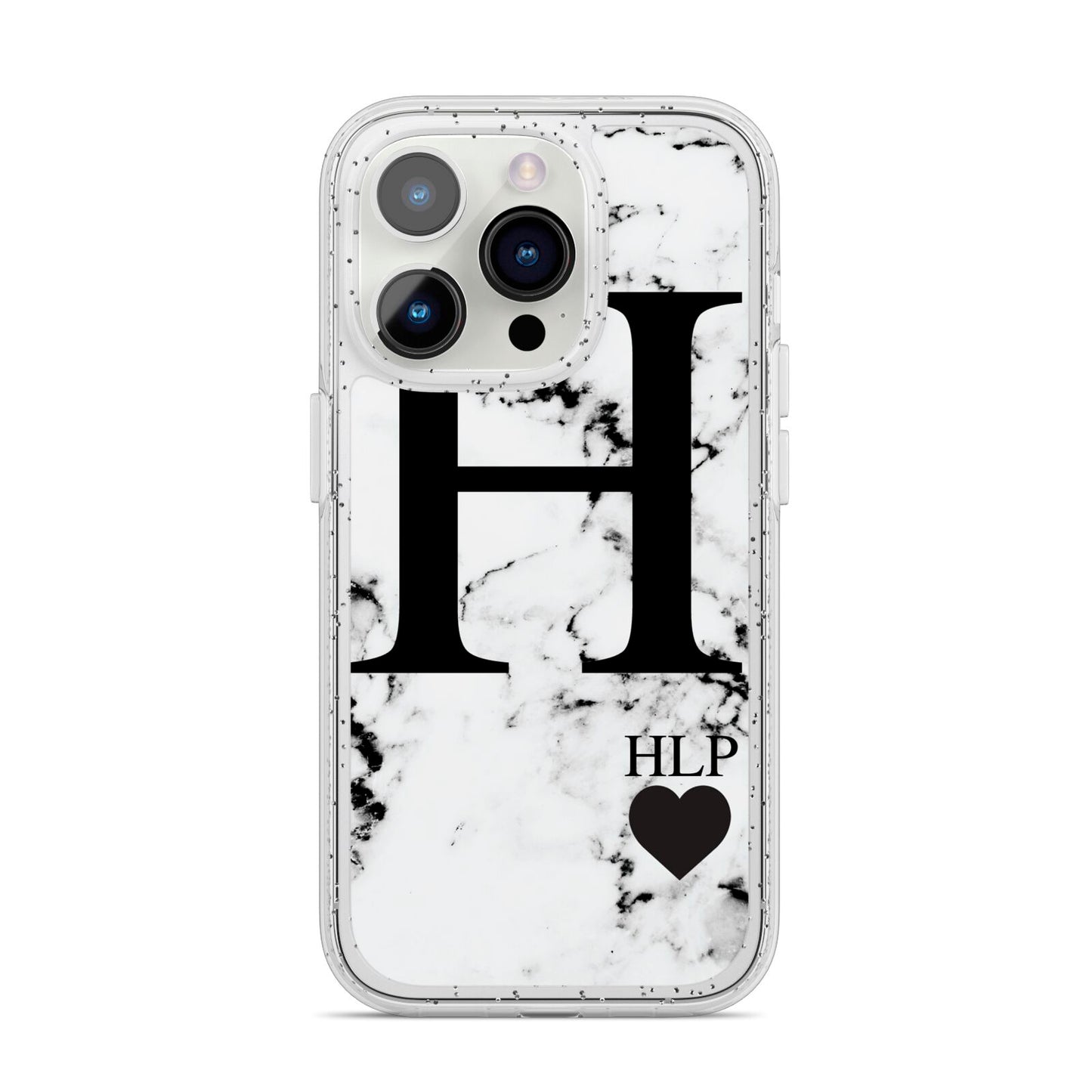 Marble Love Heart Personalised iPhone 14 Pro Glitter Tough Case Silver