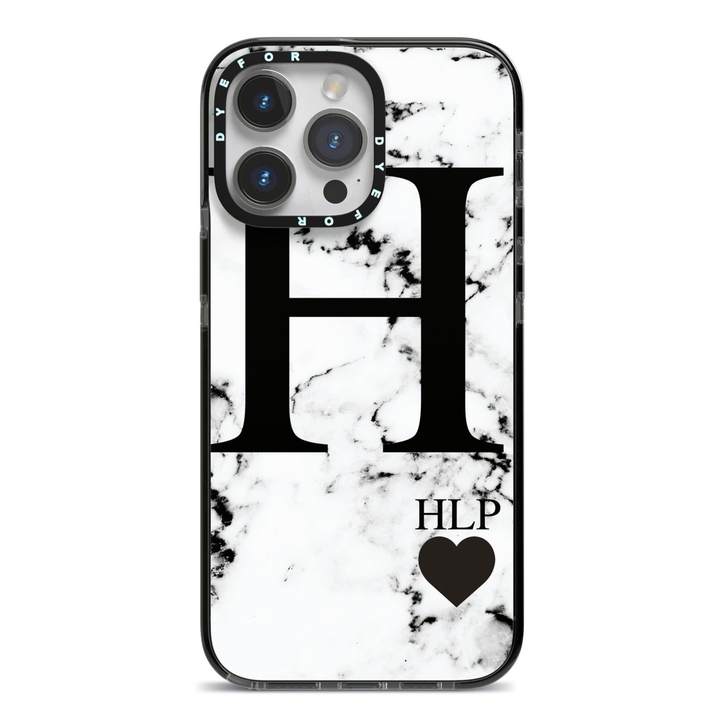 Marble Love Heart Personalised iPhone 14 Pro Max Black Impact Case on Silver phone
