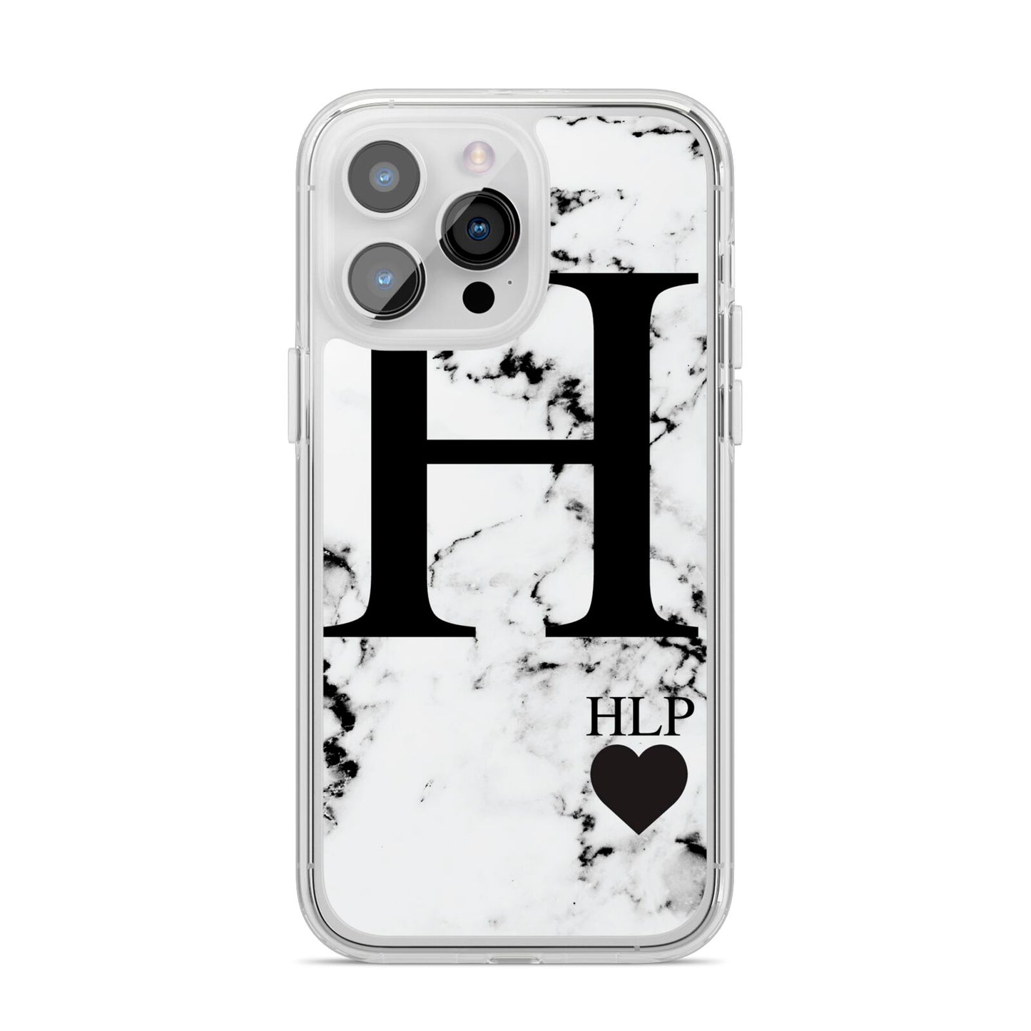 Marble Love Heart Personalised iPhone 14 Pro Max Clear Tough Case Silver