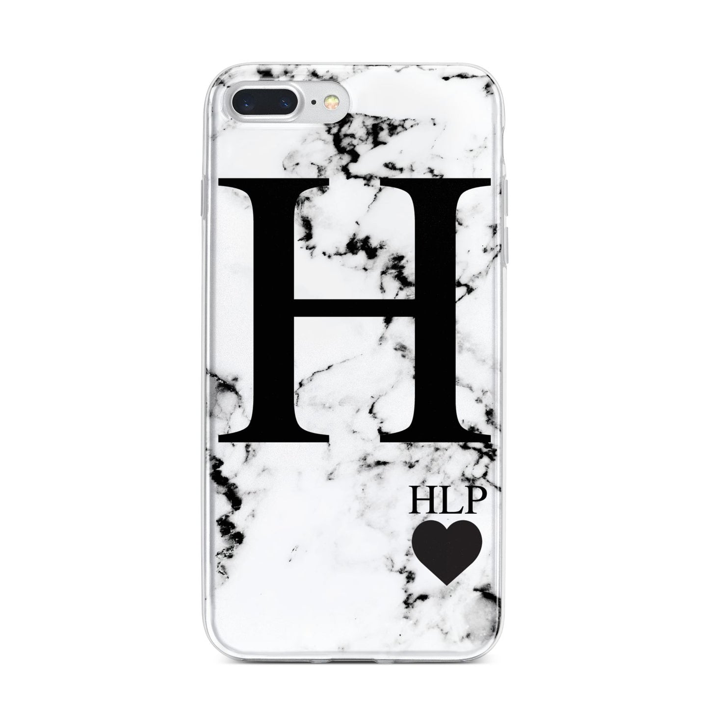 Marble Love Heart Personalised iPhone 7 Plus Bumper Case on Silver iPhone
