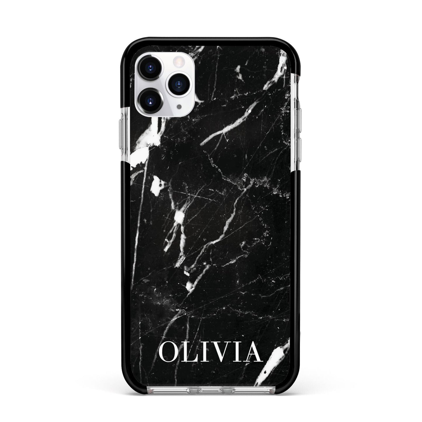 Marble Name Personalised Apple iPhone 11 Pro Max in Silver with Black Impact Case