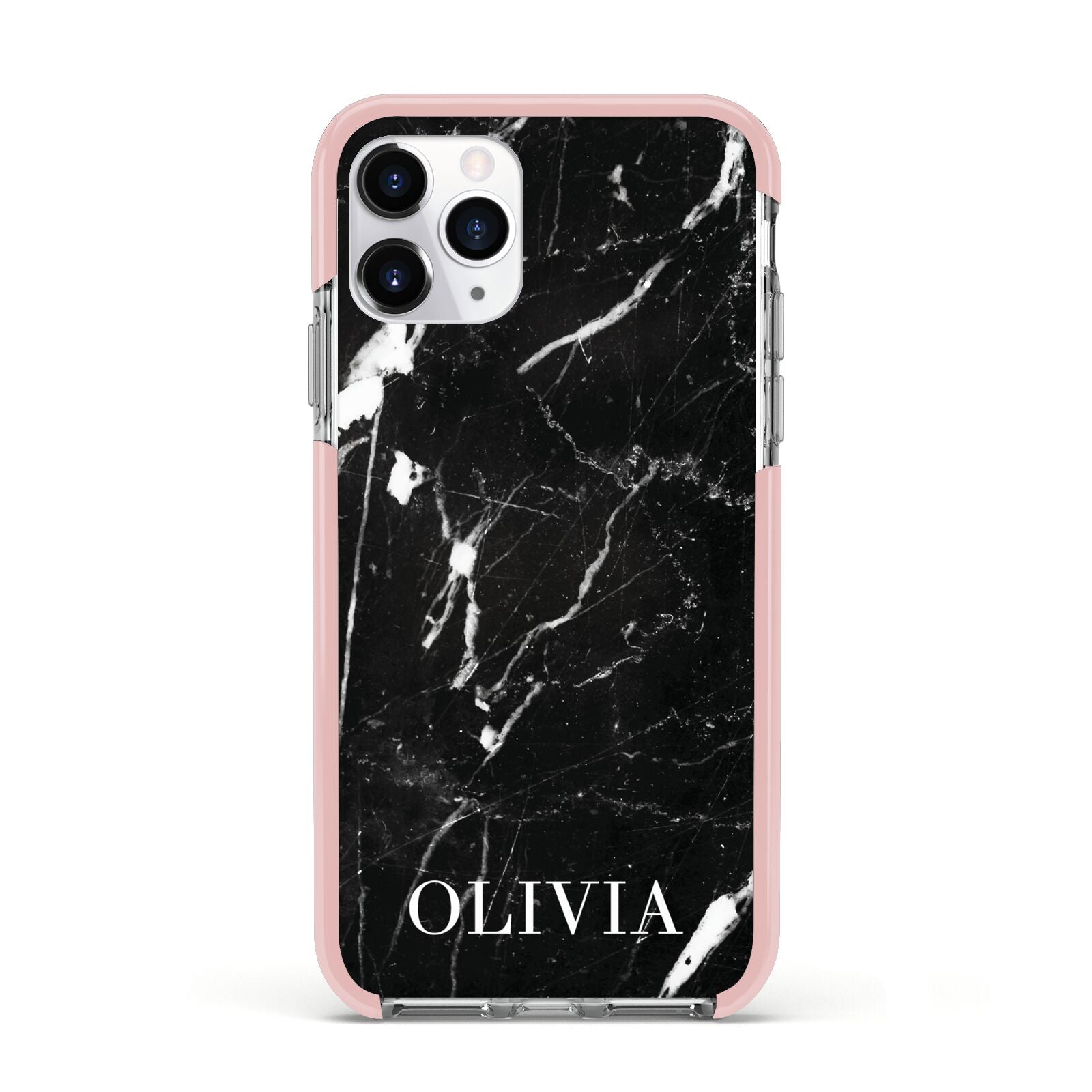 Marble Name Personalised Apple iPhone 11 Pro in Silver with Pink Impact Case