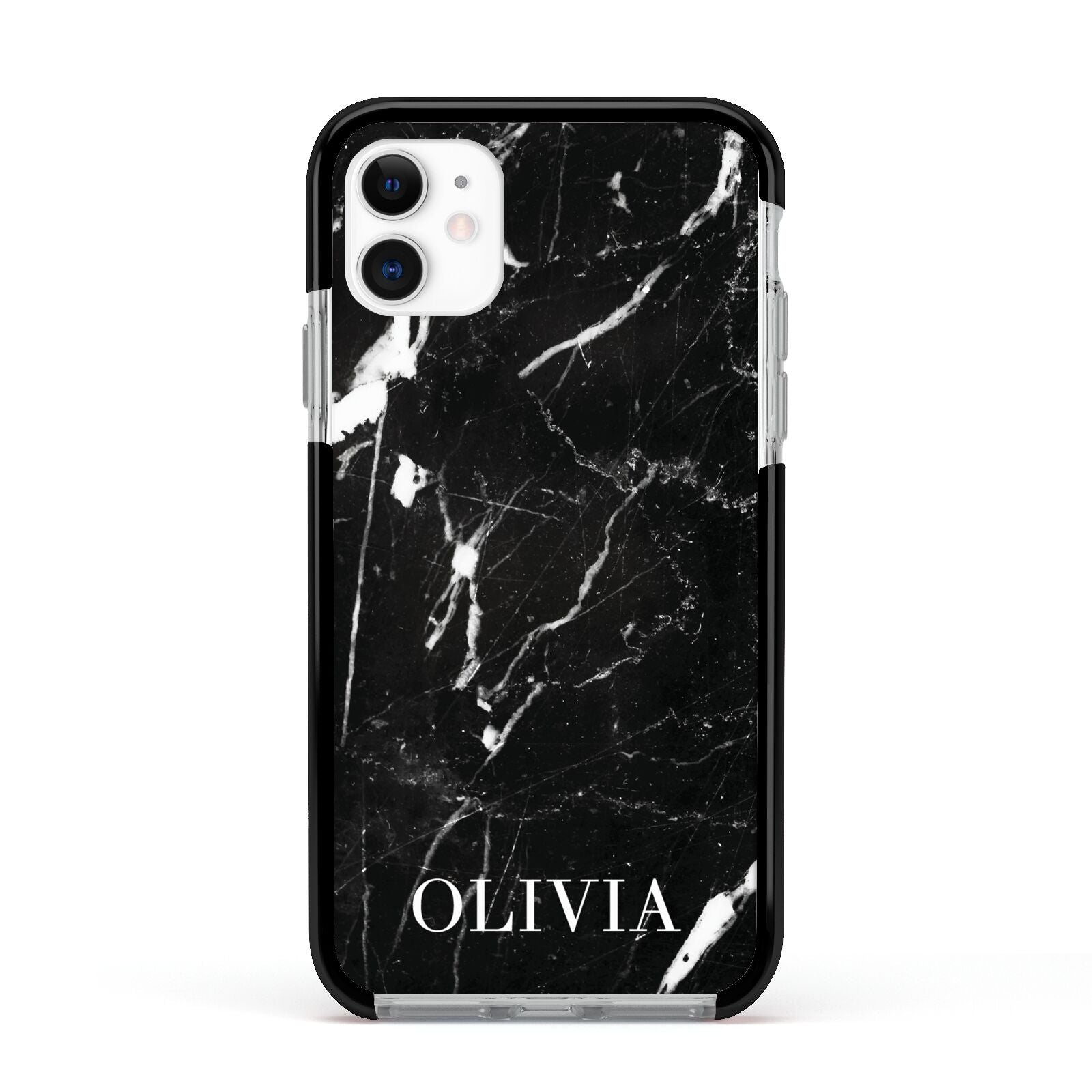 Marble Name Personalised Apple iPhone 11 in White with Black Impact Case
