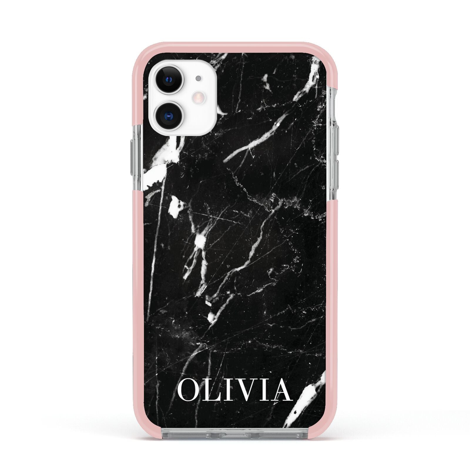 Marble Name Personalised Apple iPhone 11 in White with Pink Impact Case