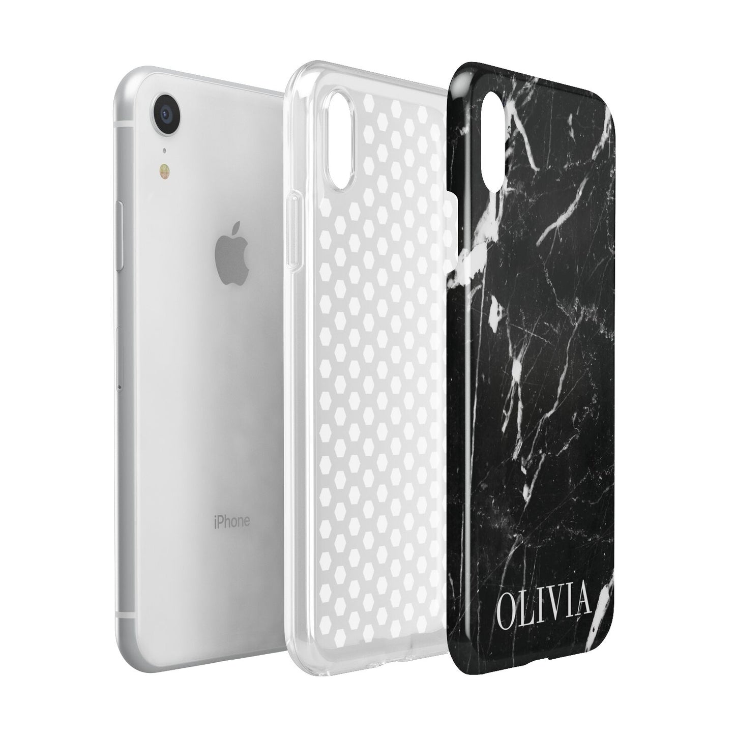 Marble Name Personalised Apple iPhone XR White 3D Tough Case Expanded view