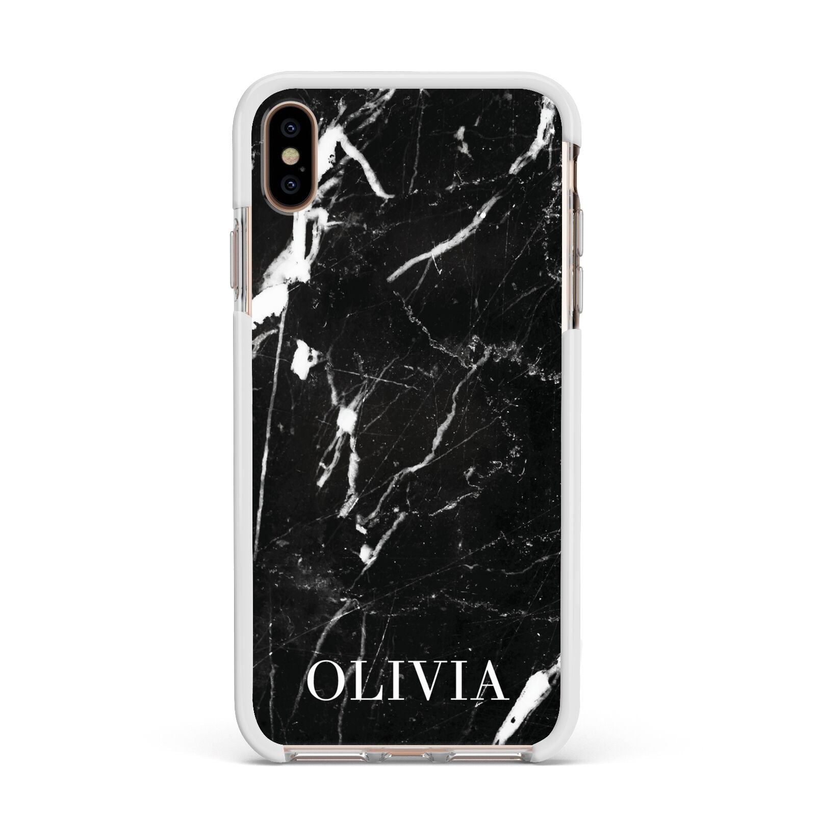 Marble Name Personalised Apple iPhone Xs Max Impact Case White Edge on Gold Phone