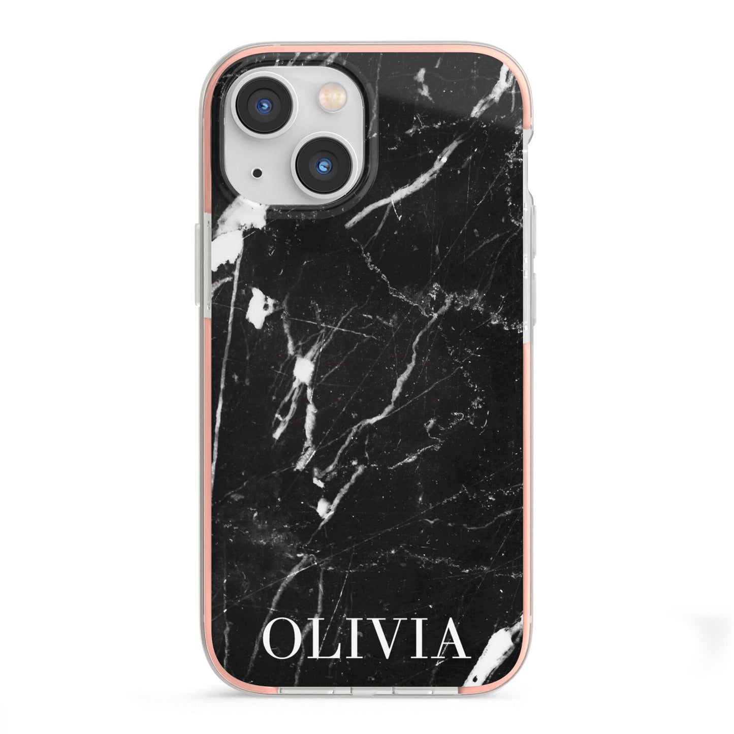 Marble Name Personalised iPhone 13 Mini TPU Impact Case with Pink Edges