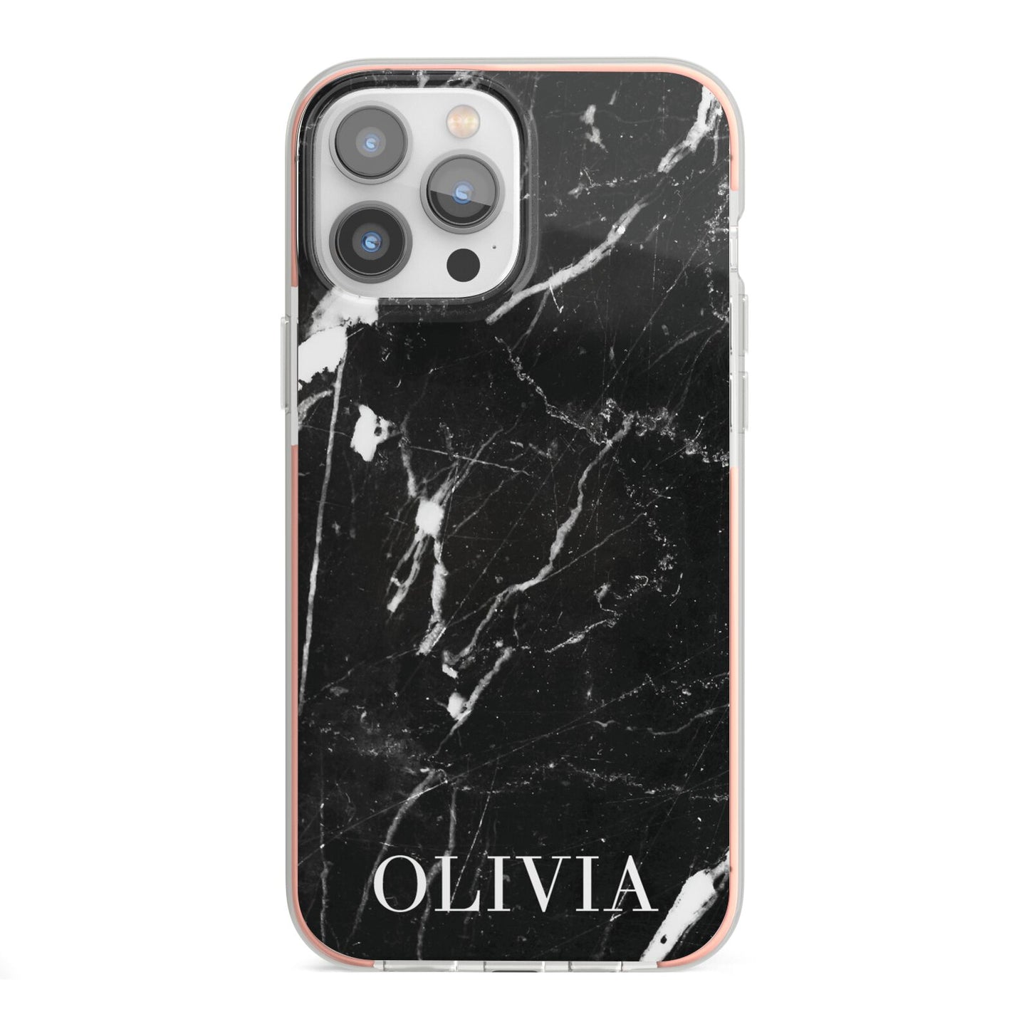 Marble Name Personalised iPhone 13 Pro Max TPU Impact Case with Pink Edges
