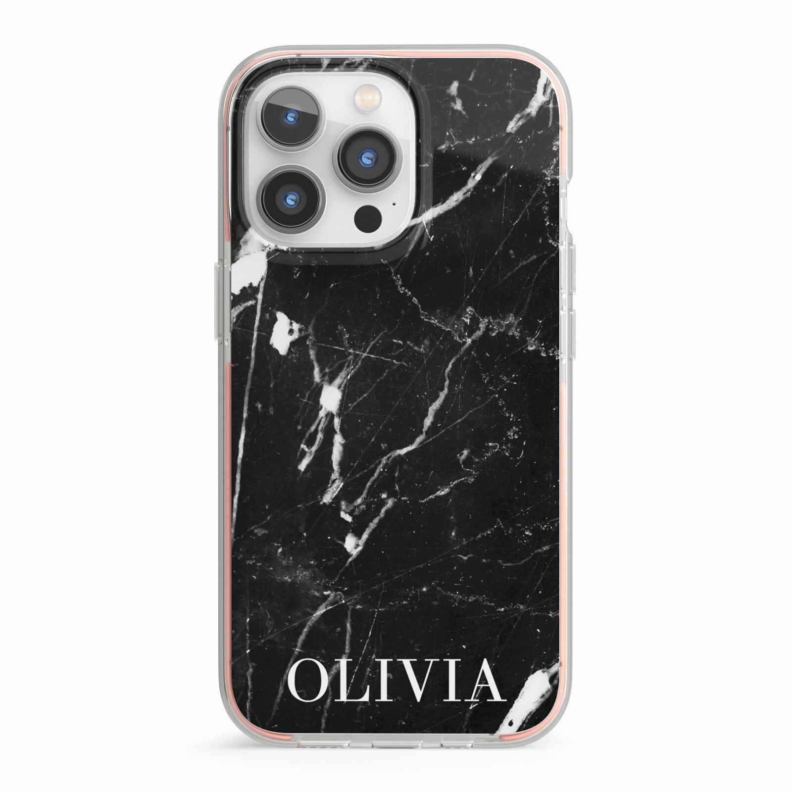 Marble Name Personalised iPhone 13 Pro TPU Impact Case with Pink Edges