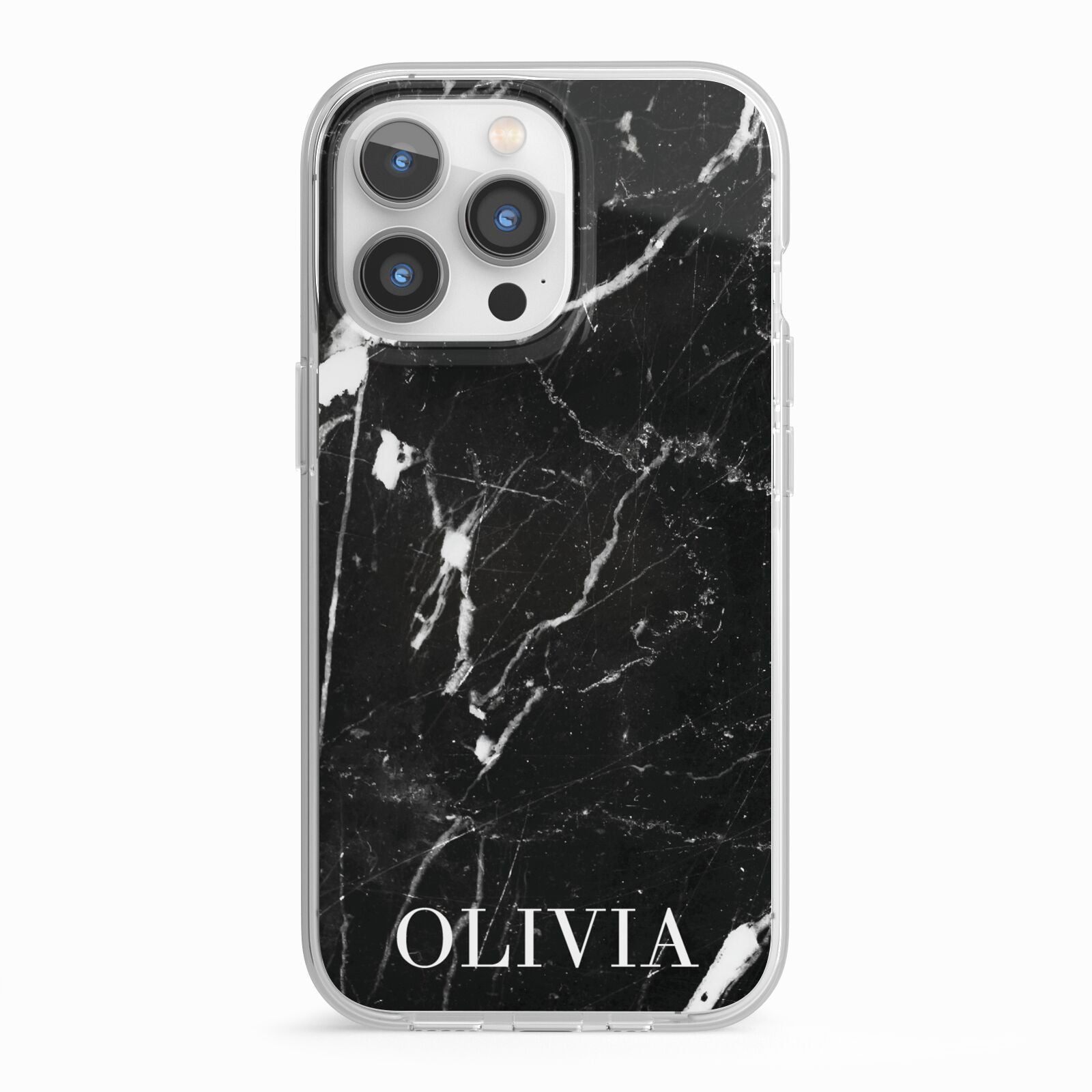 Marble Name Personalised iPhone 13 Pro TPU Impact Case with White Edges