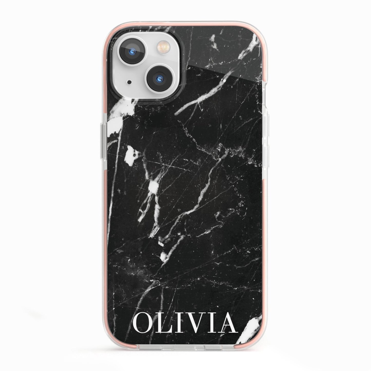 Marble Name Personalised iPhone 13 TPU Impact Case with Pink Edges