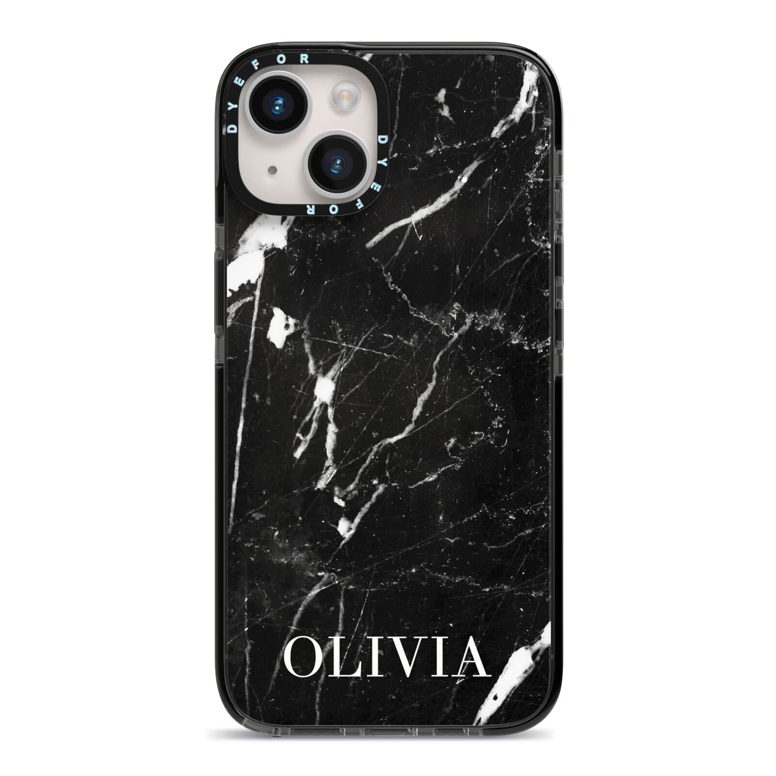 Marble Name Personalised iPhone 14 Black Impact Case on Silver phone