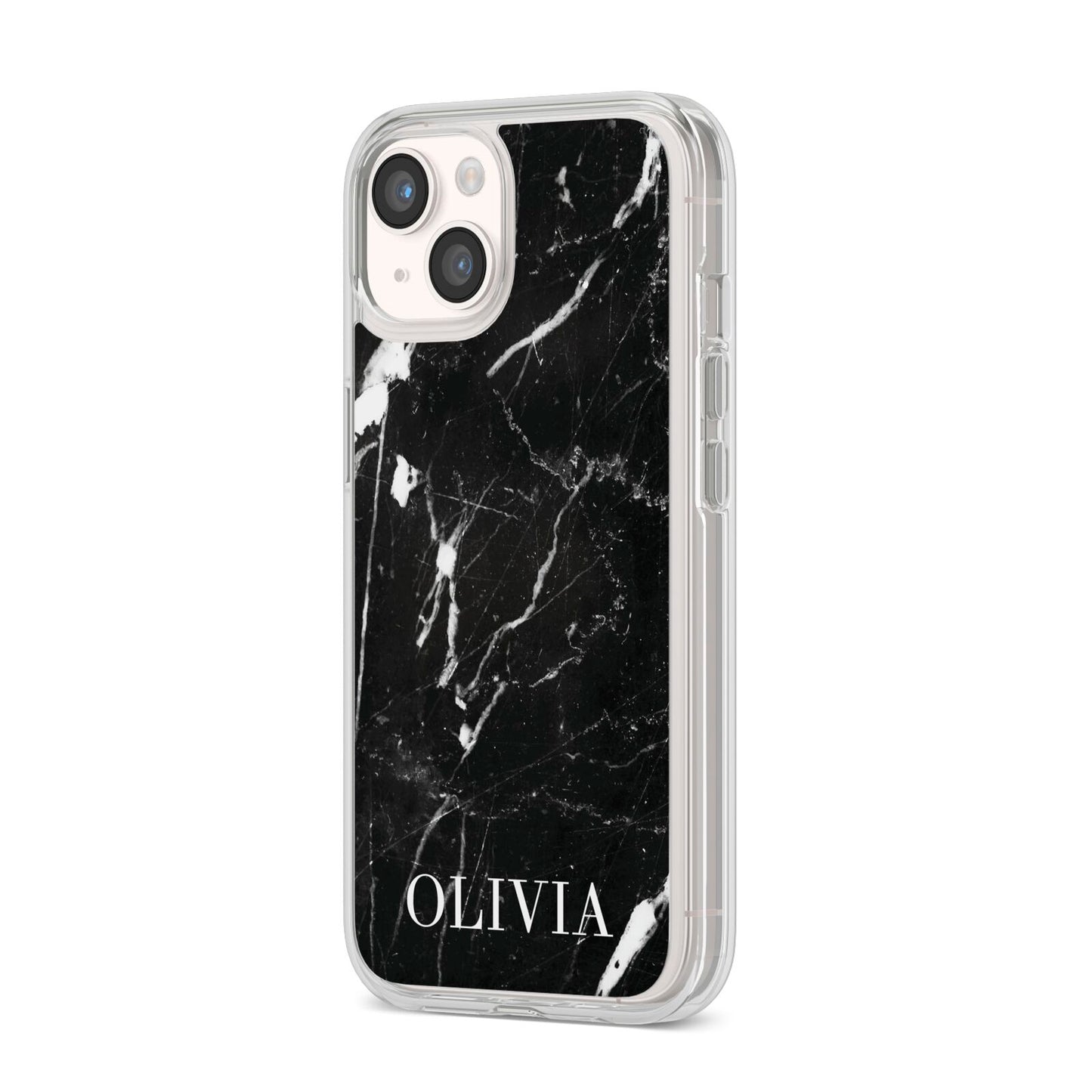 Marble Name Personalised iPhone 14 Clear Tough Case Starlight Angled Image