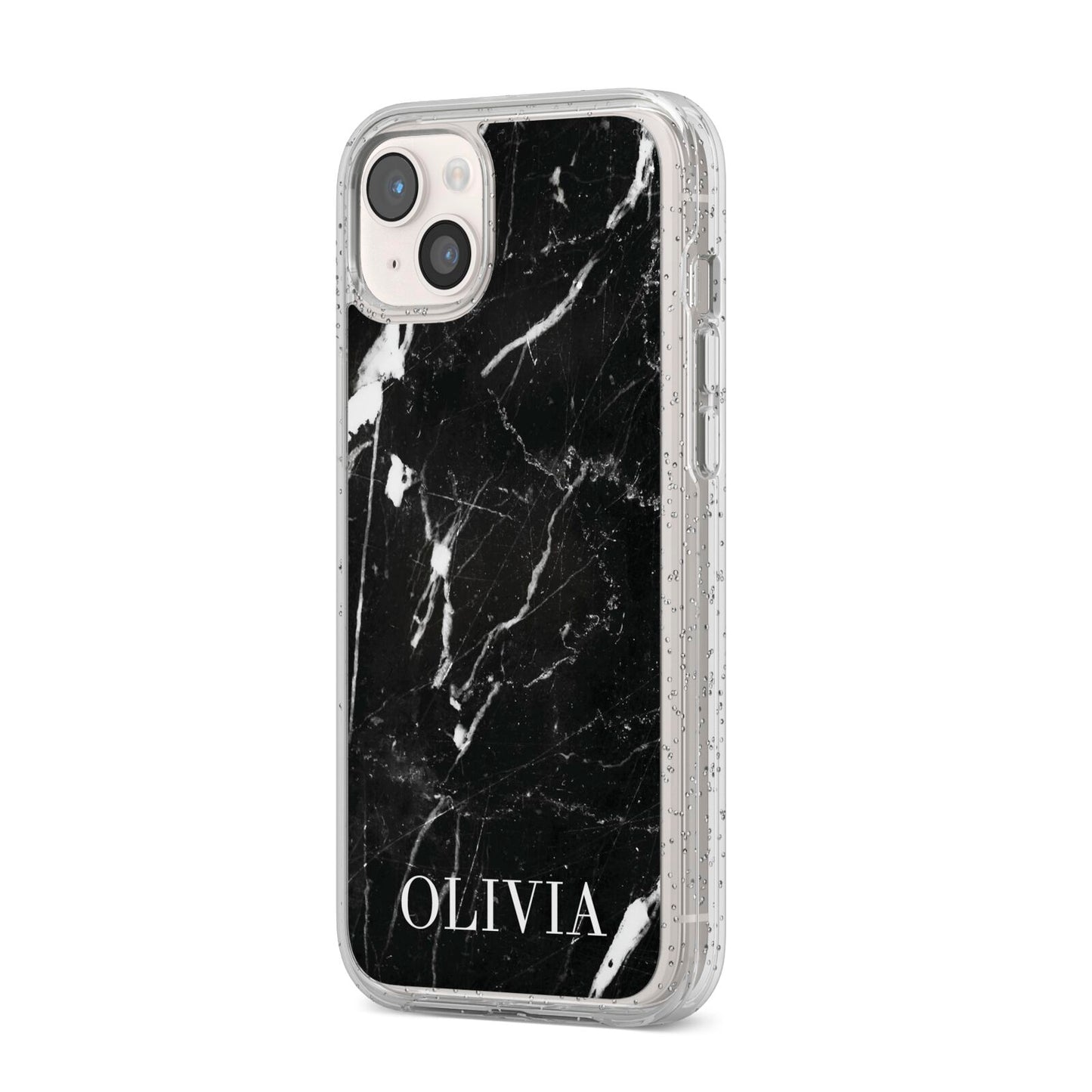 Marble Name Personalised iPhone 14 Plus Glitter Tough Case Starlight Angled Image