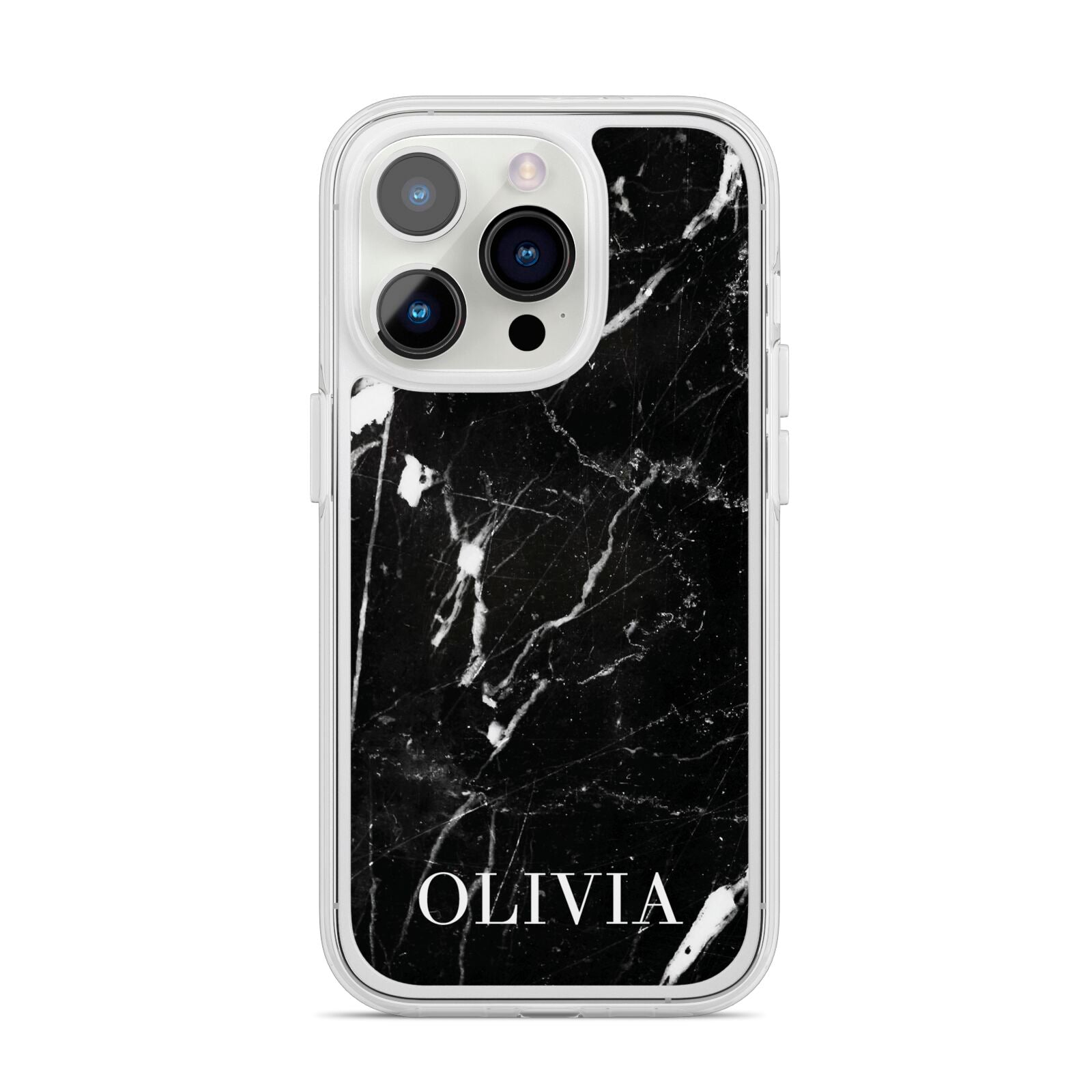 Marble Name Personalised iPhone 14 Pro Clear Tough Case Silver